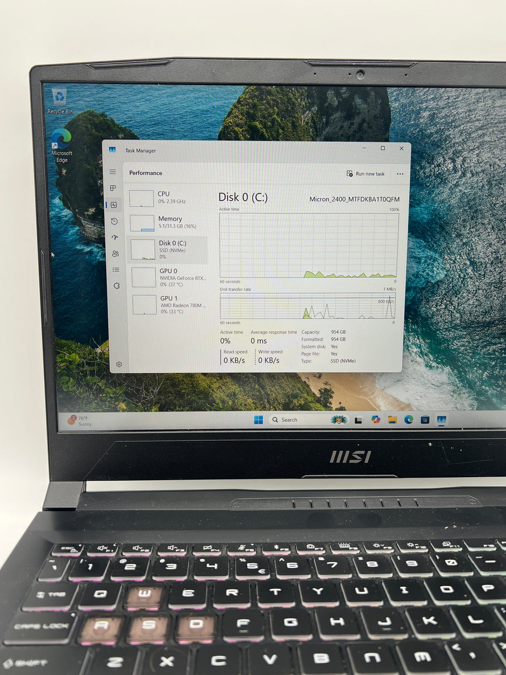 MSI Katana A15 AI Ryzen 7 8845HS 32GB RAM 1TB SSD RTX 4060 - Used