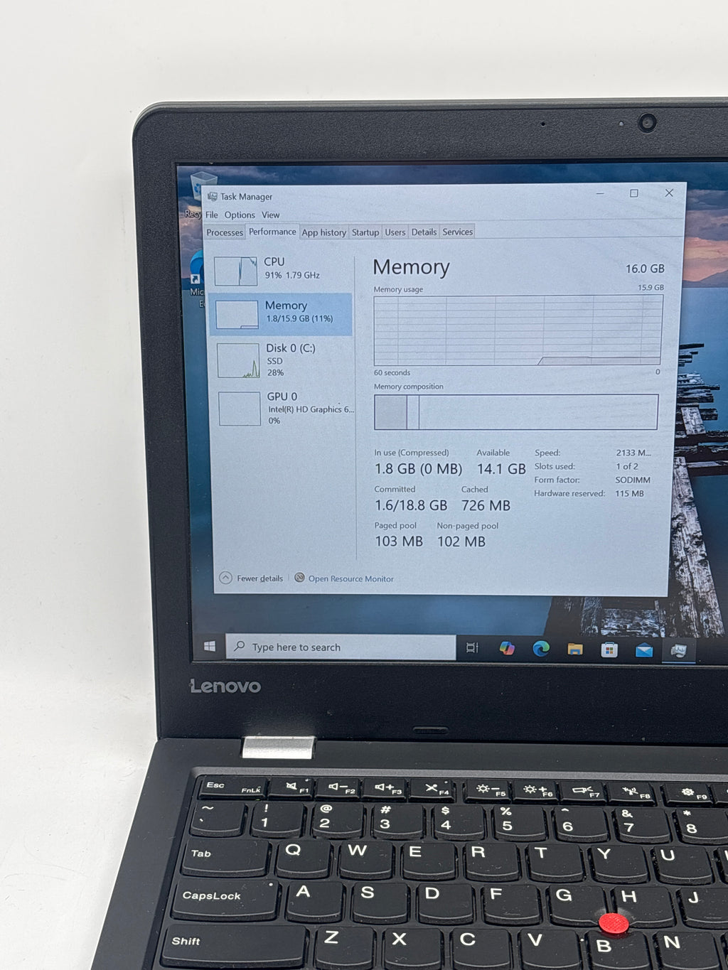 Lenovo ThinkPad 15.6" Intel Celeron 3865U 16GB RAM 256GB SSD - Used