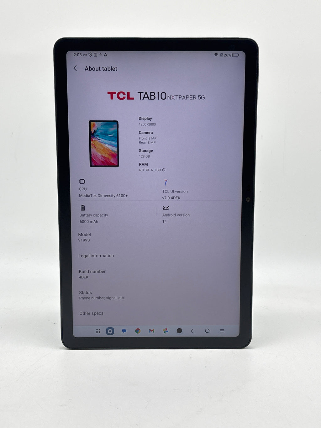 TCL Tab 10 NXT Paper 5G 128GB Wi-Fi + 5G -  Cracked Camera