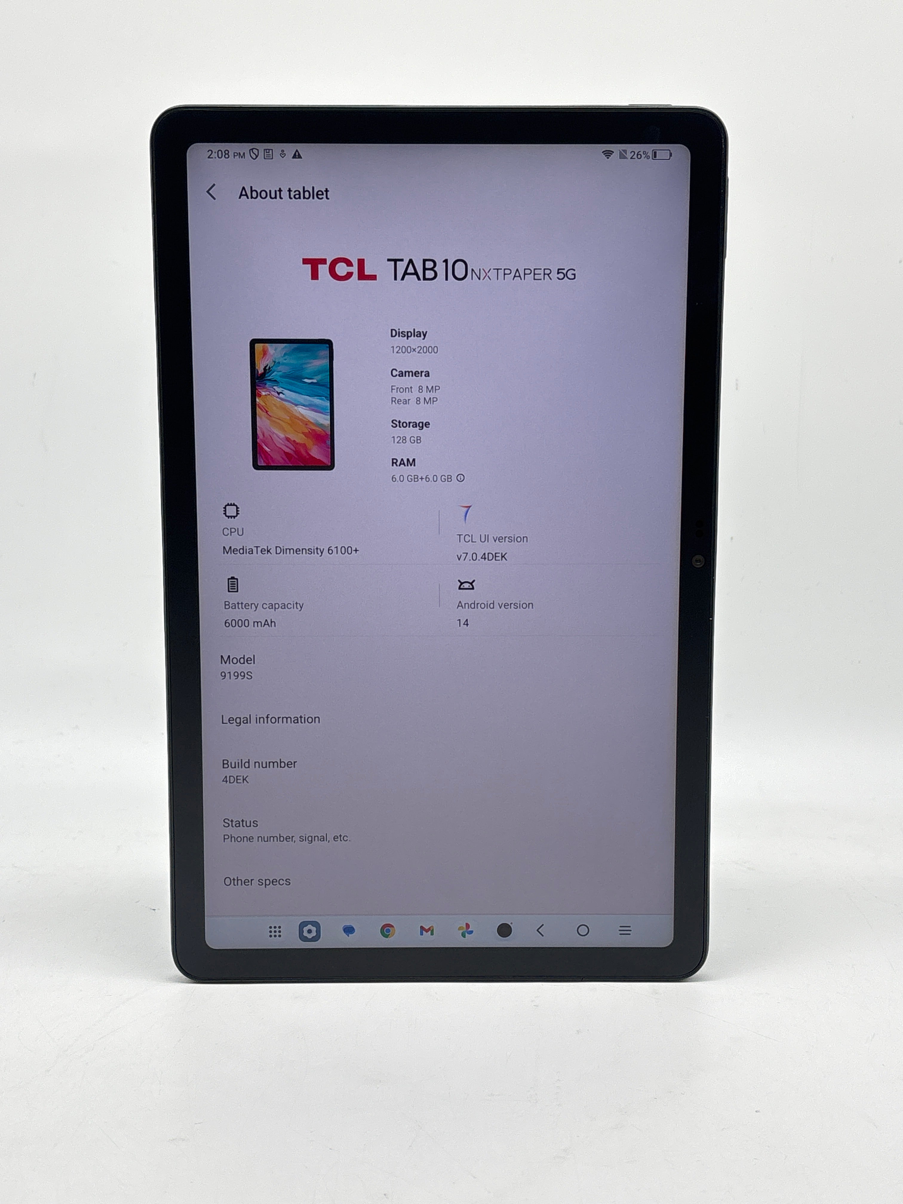TCL Tab 10 NXT Paper 5G 128GB Wi-Fi + 5G -  Cracked Camera