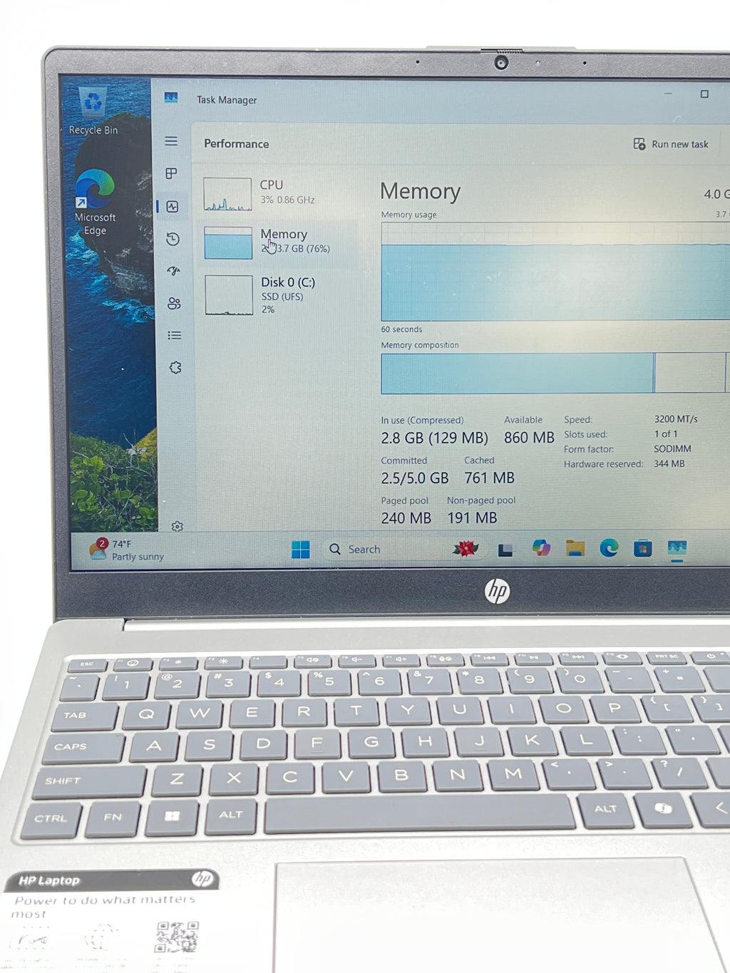 HP 15-FD0084WM Silver Laptop Intel N200 4GB RAM 128GB SSD