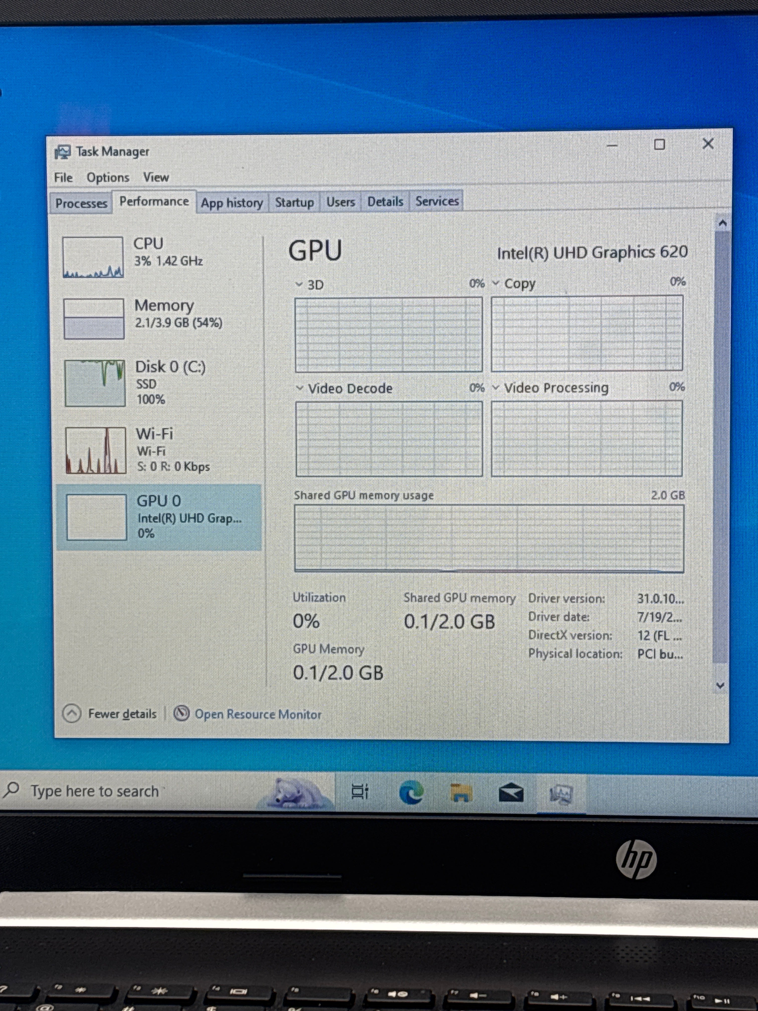 HP 15-da0073wm Intel Core i7-8550U 1TB SSD 4GB RAM