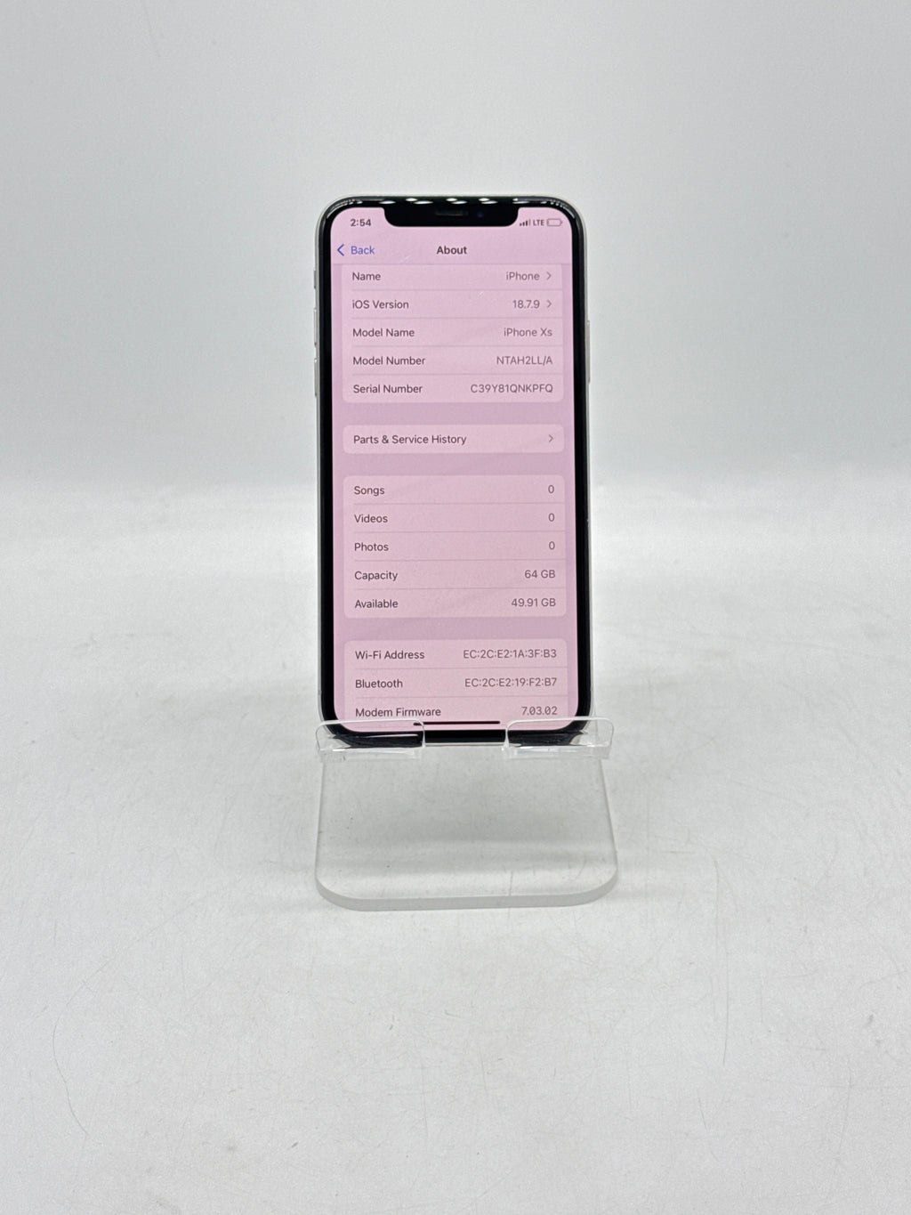 Apple iPhone XS A1920 64GB Silver Unlocked Replaced Battery - For Parts