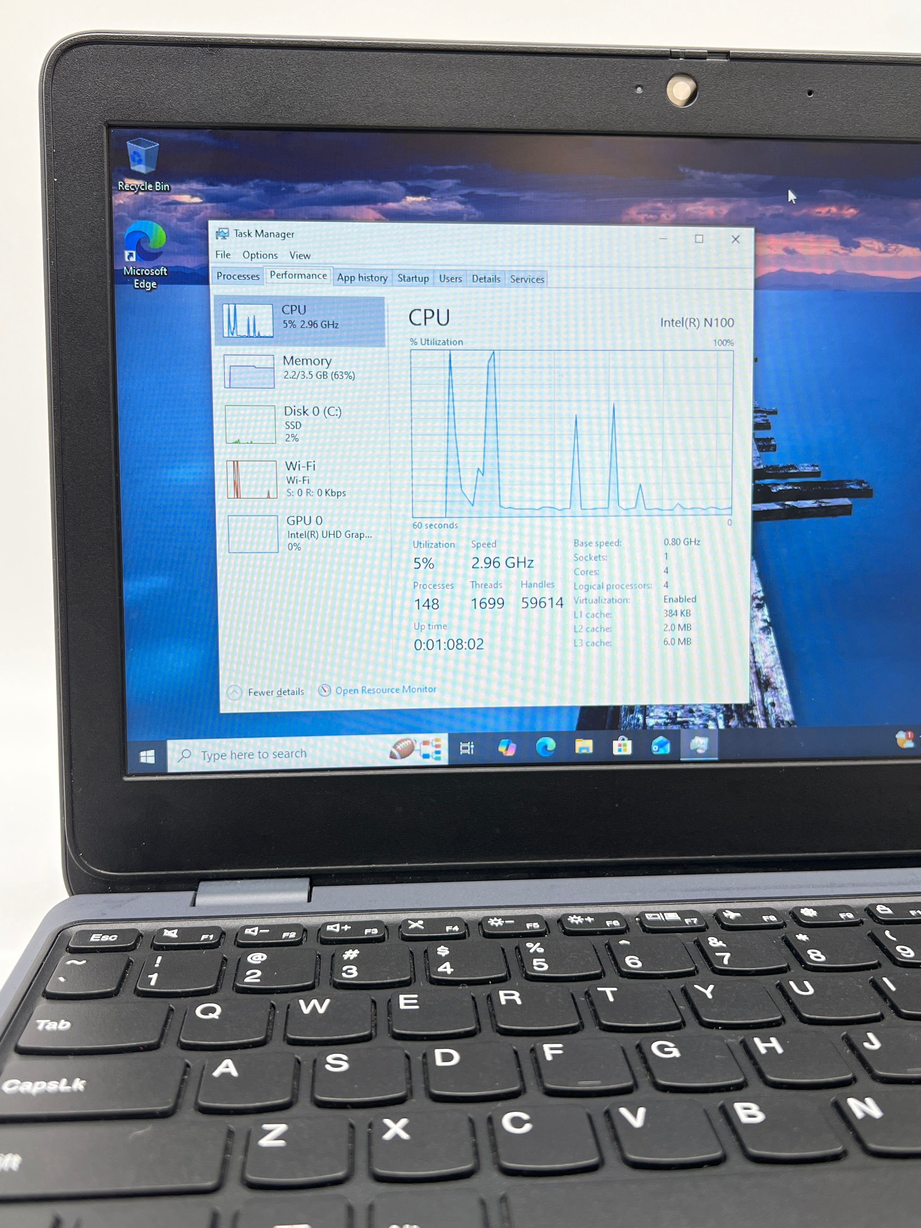 Lenovo 100W Gen 4 12-inch Intel N100 4GB RAM 128GB Blue Laptop