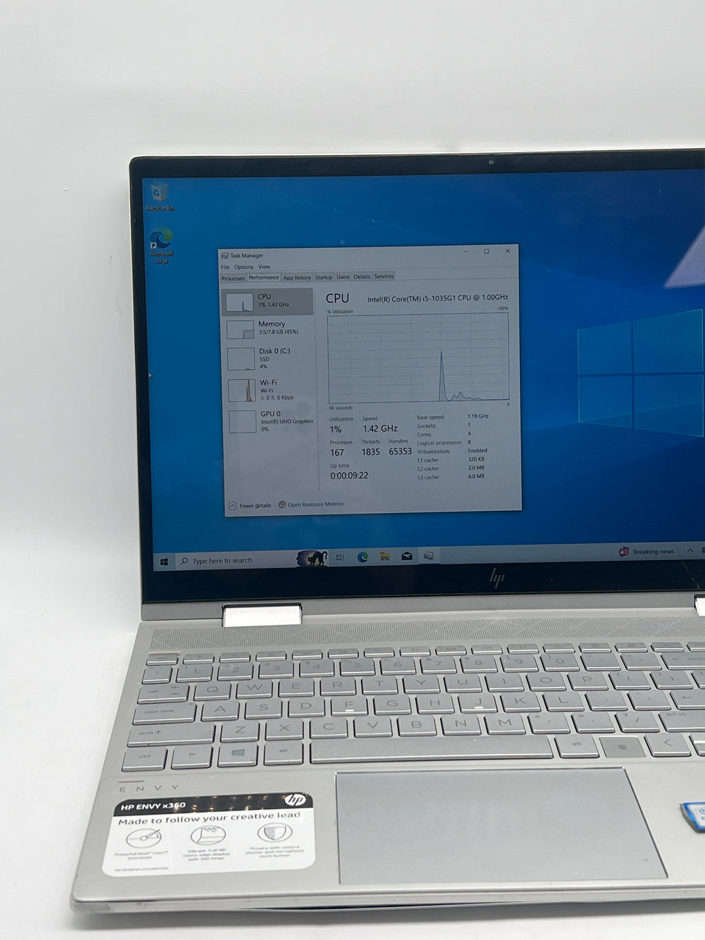 HP ENVY x360 15m-ed0xxx  i5 1035G1 8GB RAM 256GB SSD - For Parts (Cracked Screen)