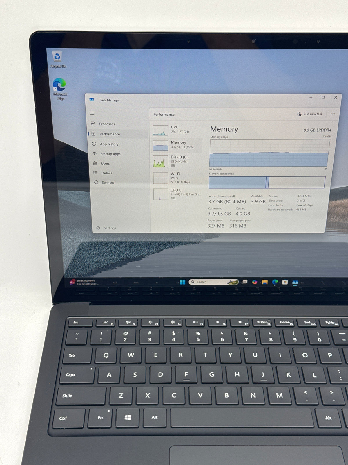 Microsoft Surface Laptop 3 1868 13" Intel Core i5-1035G7 8GB RAM 256GB SSD Black - Used