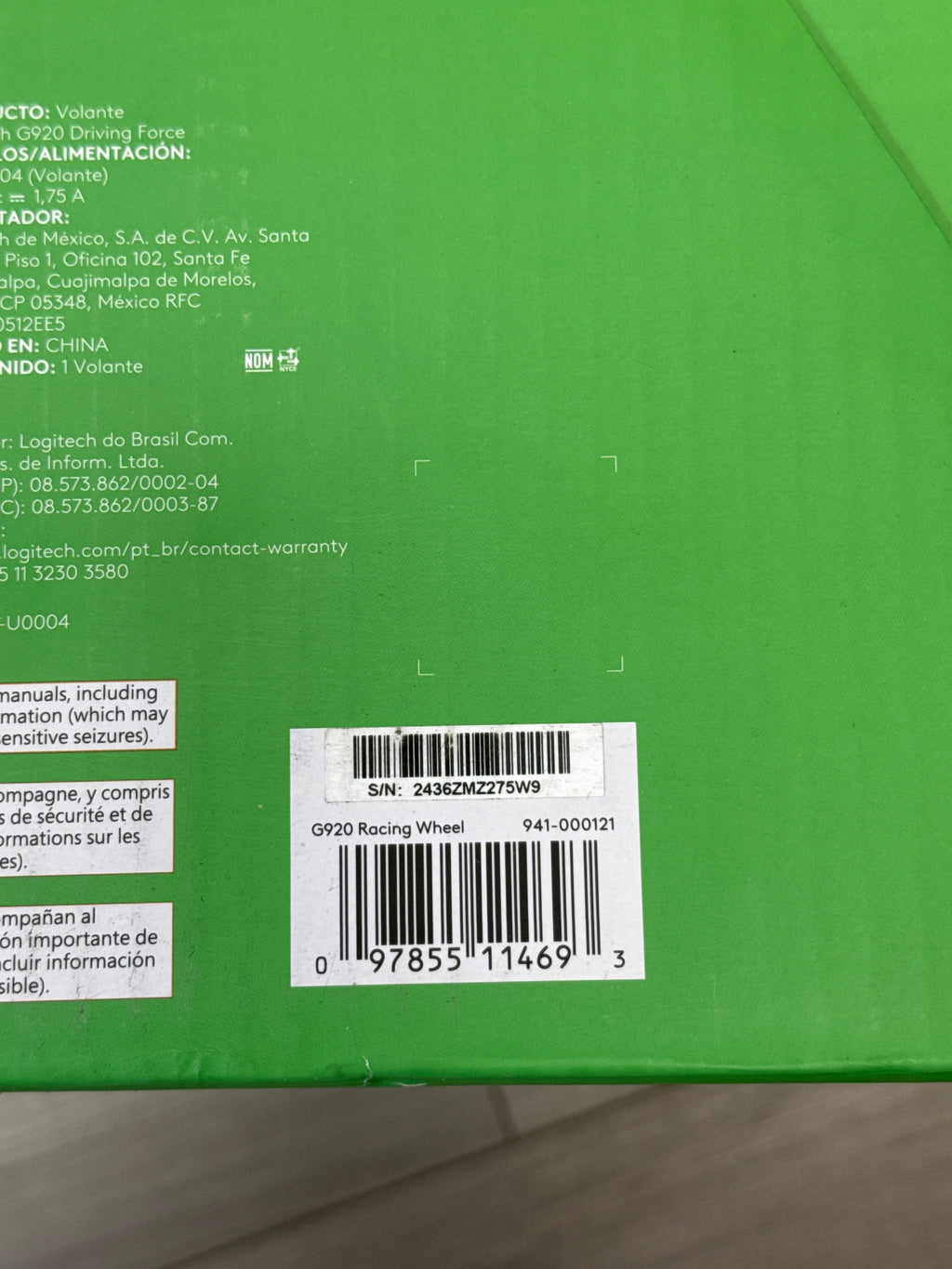 Logitech G920 Racing Wheel and Pedal Set New Open Box