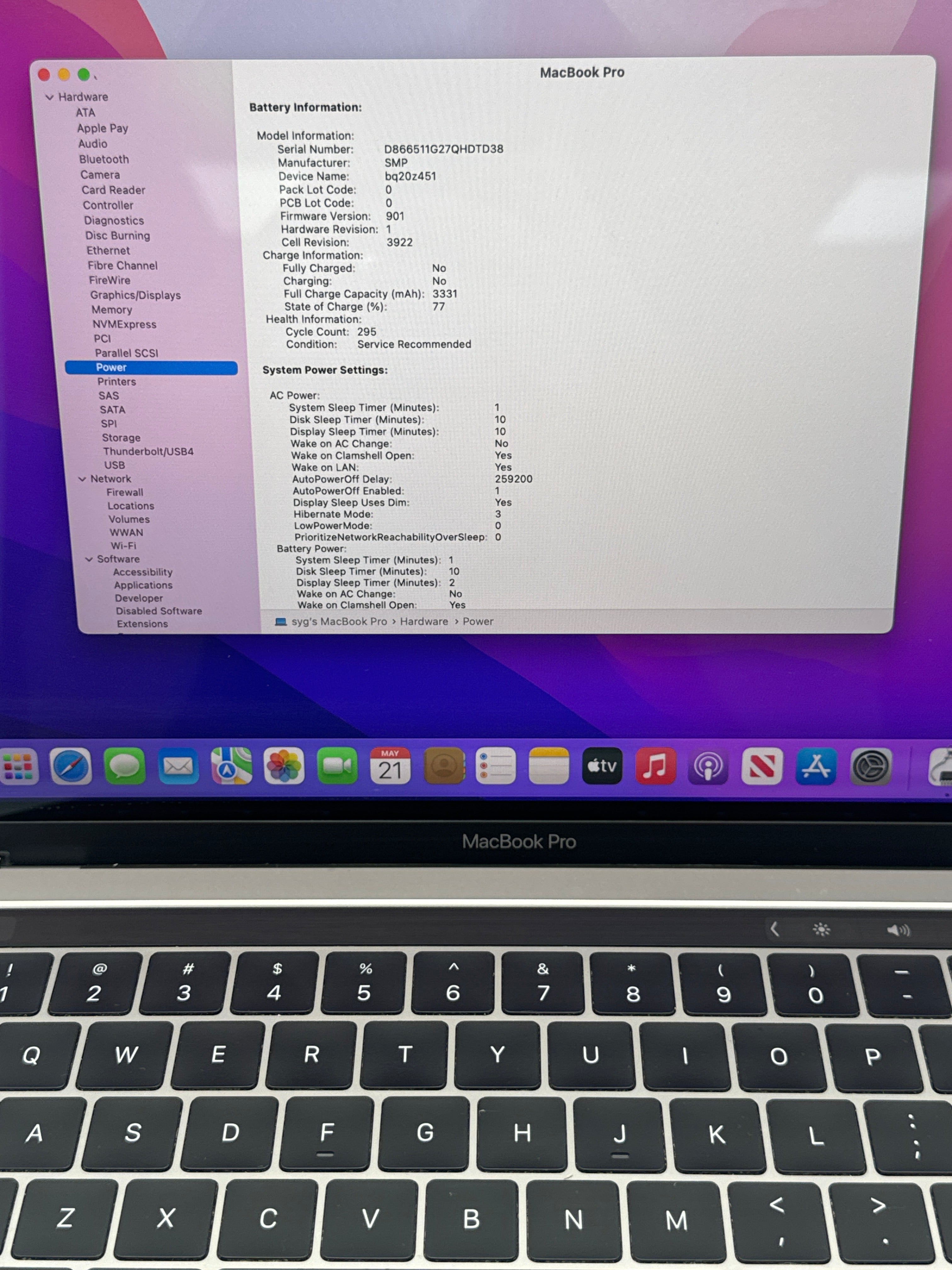 Apple MacBook Pro 13" A1706 i7 16GB RAM 256GB SSD - Service Battery