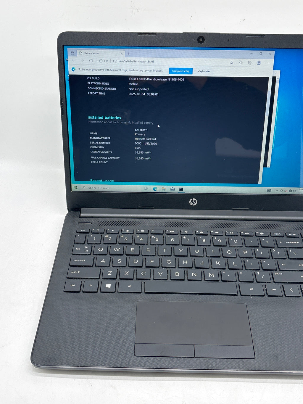 HP 14-DK1013DX AMD Athlon Gold 3050U 4GB RAM 128GB SSD 14in Laptop - Used