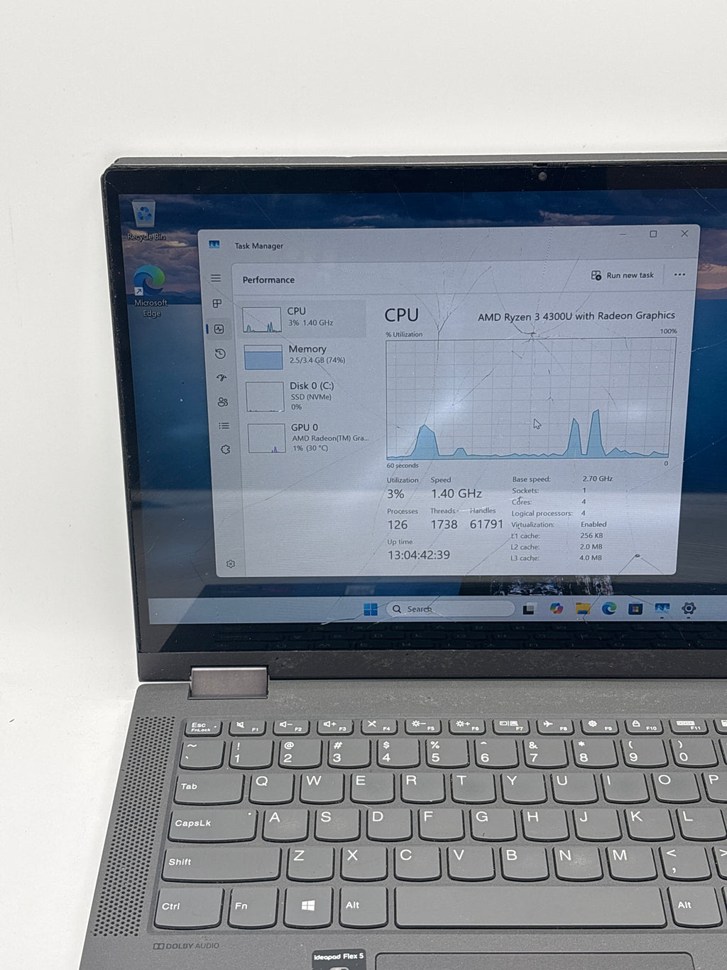 Lenovo Ideapad Flex 5 Ryzen 3 4300U 4GB RAM 128GB SSD - For Parts (Read DESC)