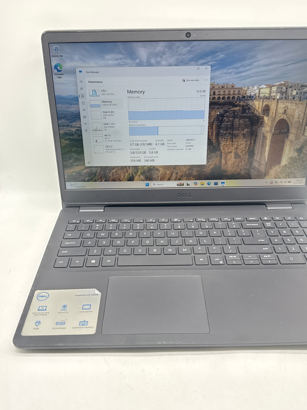 Dell Inspiron 15 3505 AMD Ryzen 5 3450U 12GB RAM 1TB HDD 256GB SSD - Used