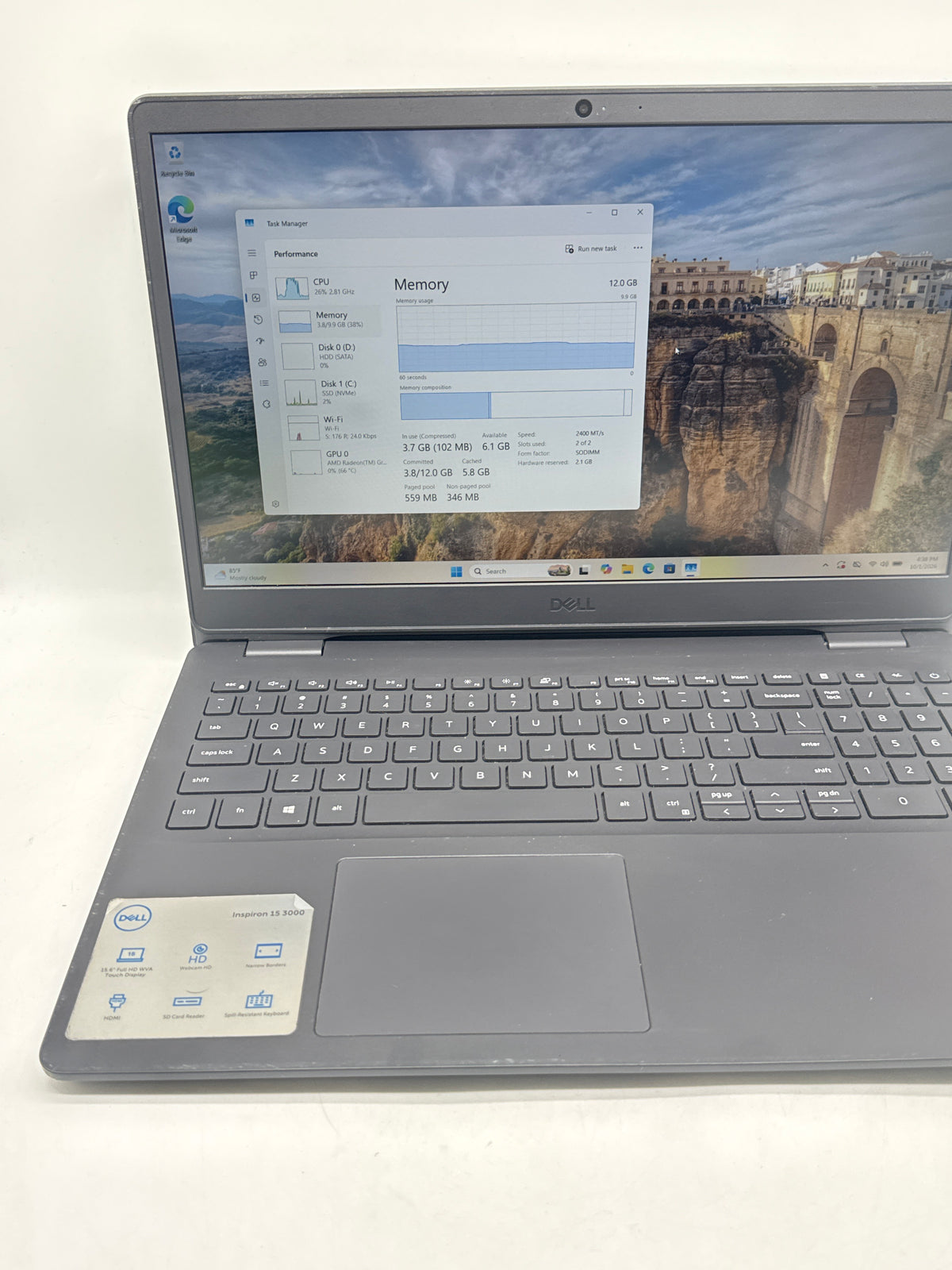 Dell Inspiron 15 3505 AMD Ryzen 5 3450U 12GB RAM 1TB HDD 256GB SSD - Used