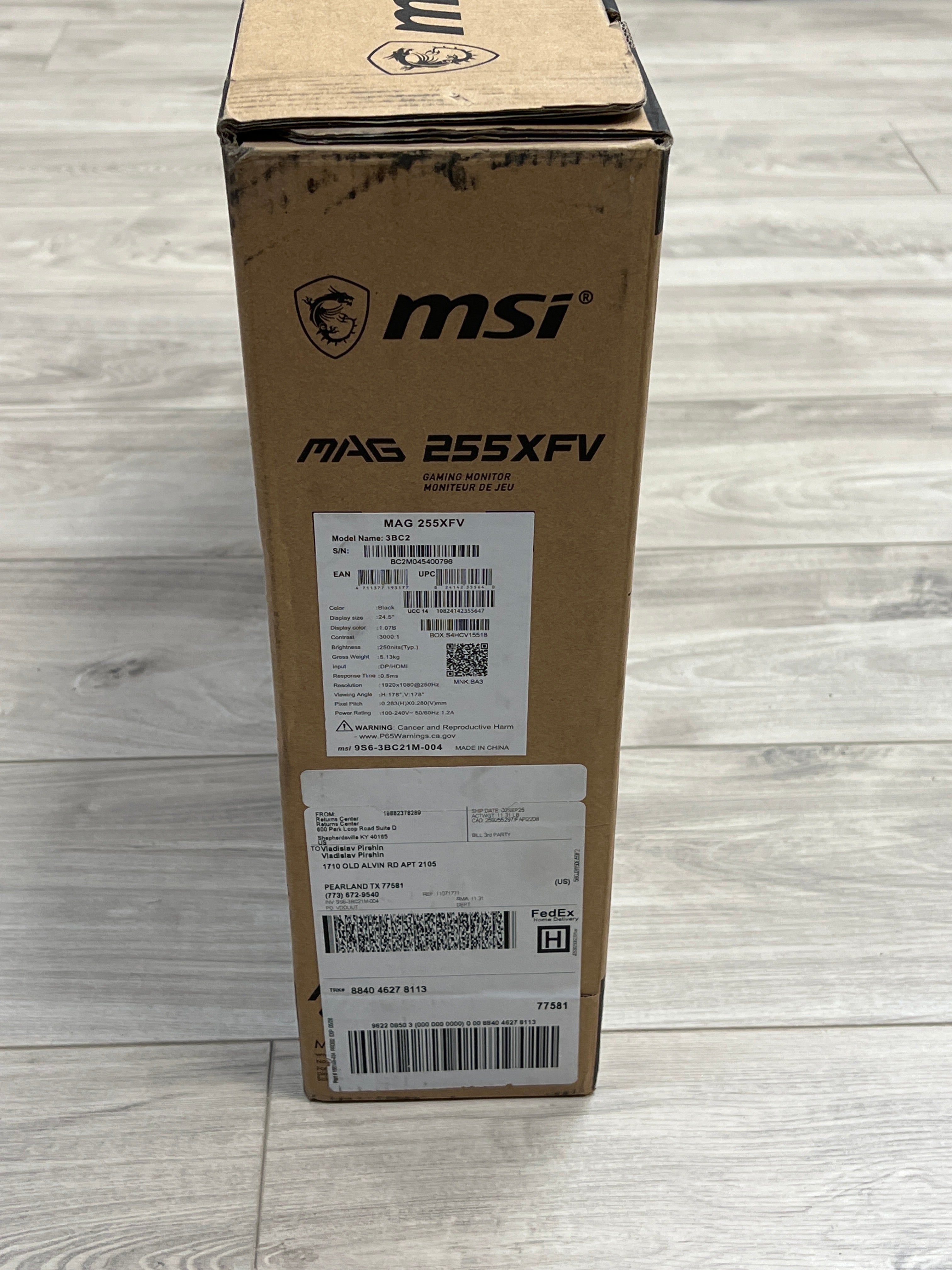 MSI MAG 255XFV 25 in FHD Monitor 250 Hz 3000:1 Contrast Black Used With Box