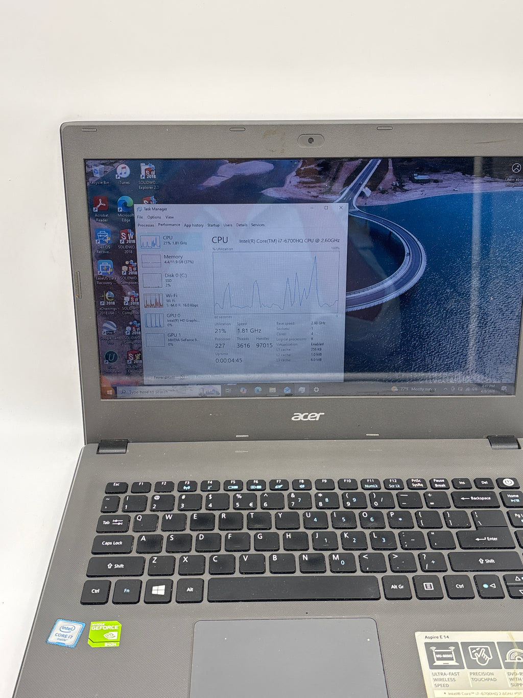 Acer Aspire E5-491G i7-6700hq 12GB RAM 1TB SSD Geforce 940M - Used