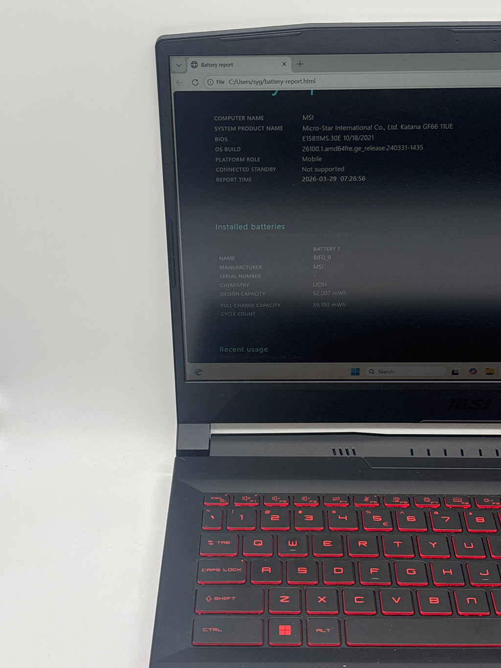 MSI Katana GF66 11UE i7-11800H 16GB RAM 512GB SSD RTX 3060