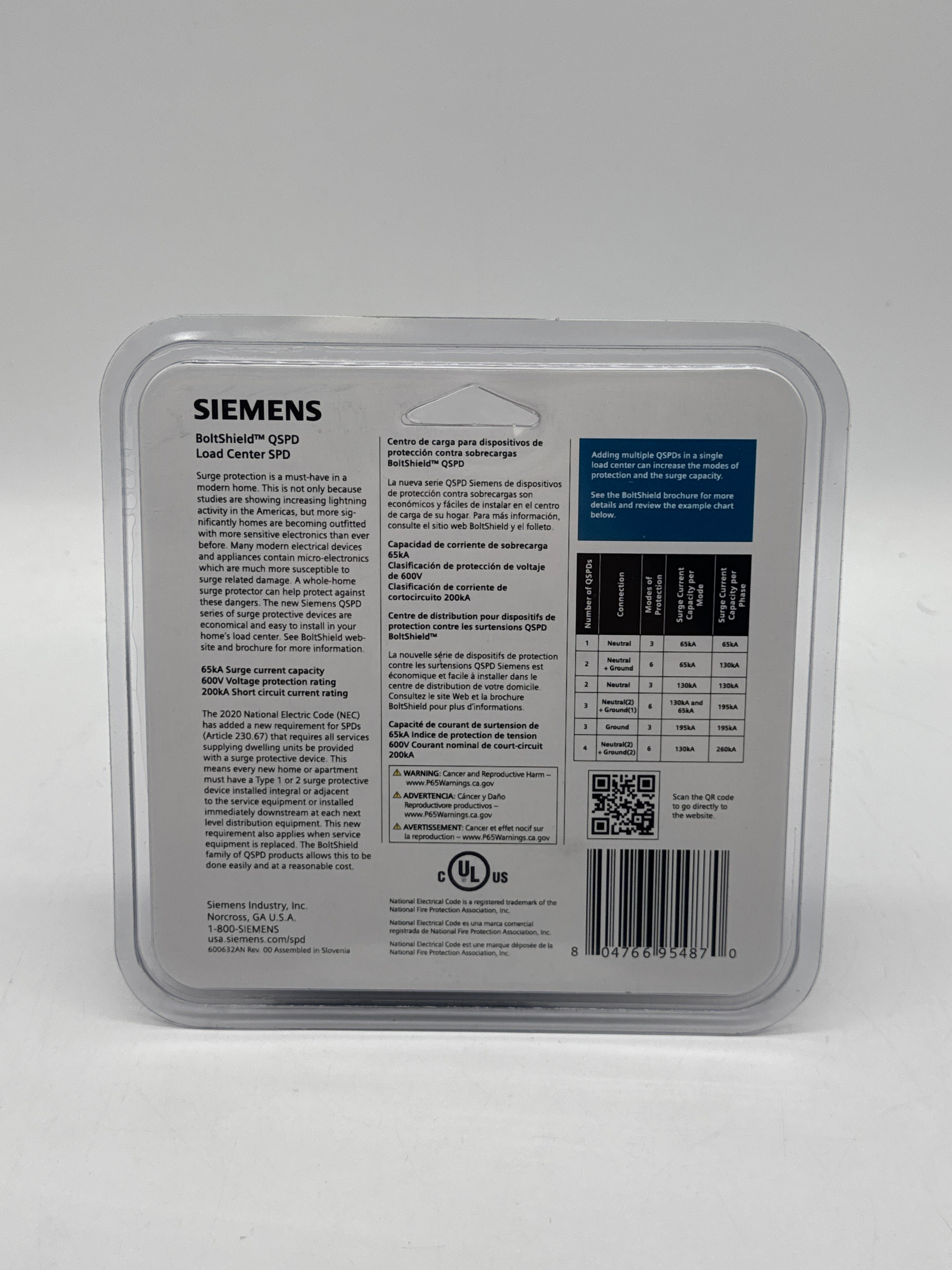 Siemens QSPD2A065P Plug-In Surge Protector 2 Pole - New In Box