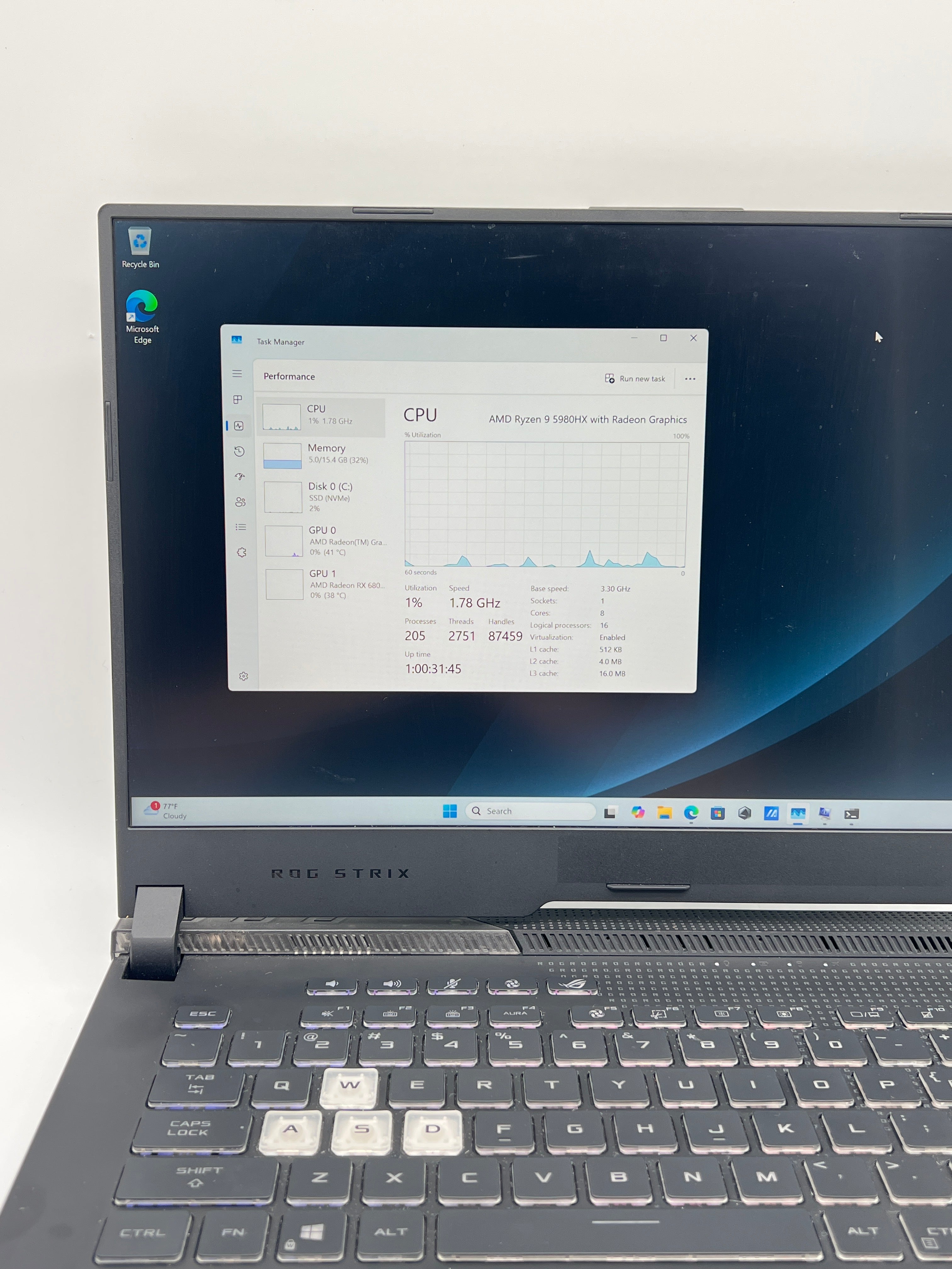Asus ROG Strix G513QY Ryzen 9 5980HX 16GB RAM 512GB SSD Radeon RX 6800M - Used
