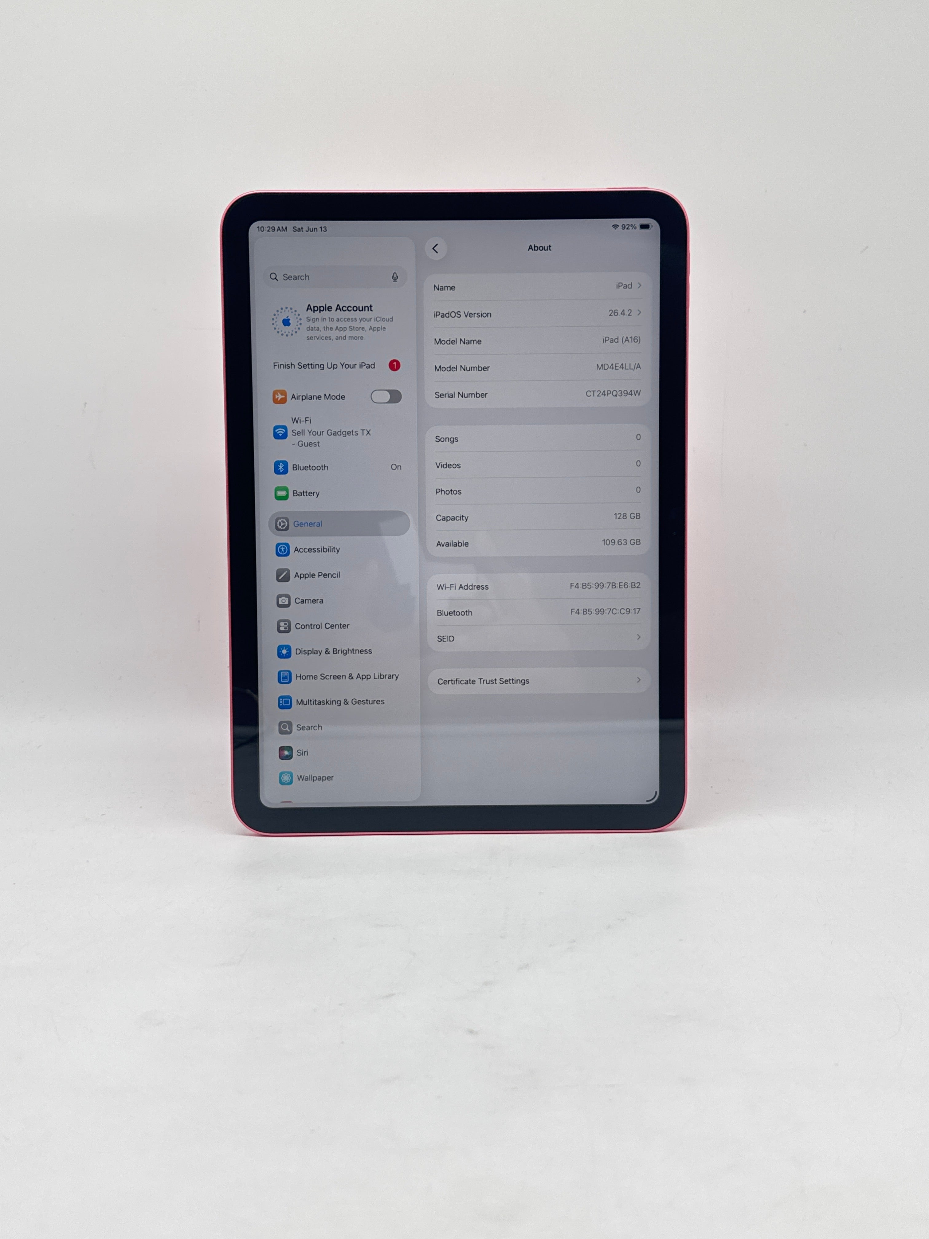 Apple iPad 11th Gen A16 A3354 128GB Wi-Fi Only with Apple Pencil - Used