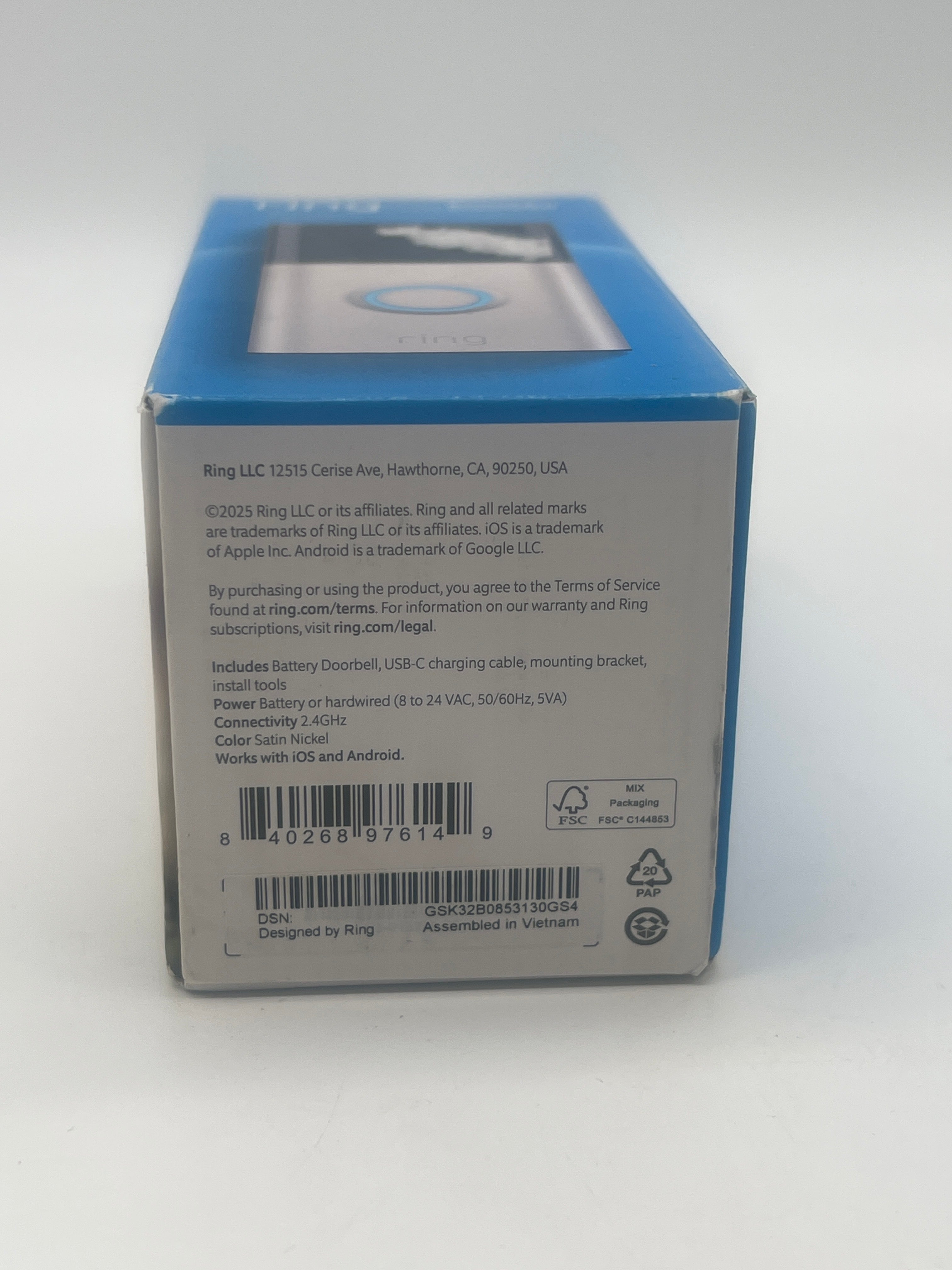 Ring Battery Doorbell White New In Box