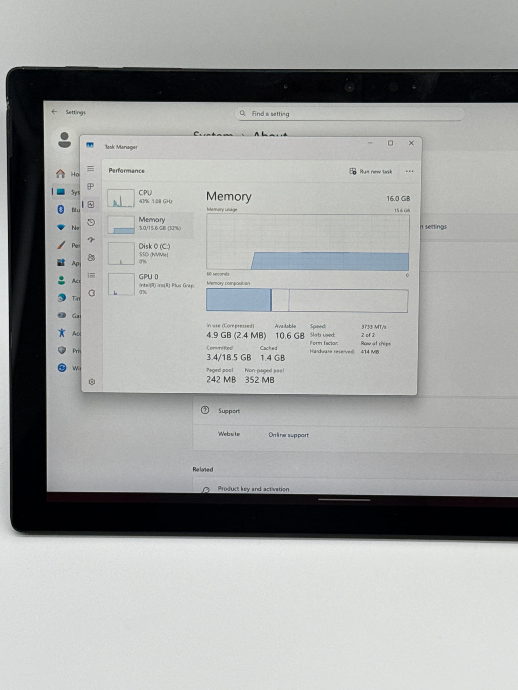 Microsoft Surface Pro 7 12.3" i7 16GB RAM 256GB SSD Black Used with Charger
