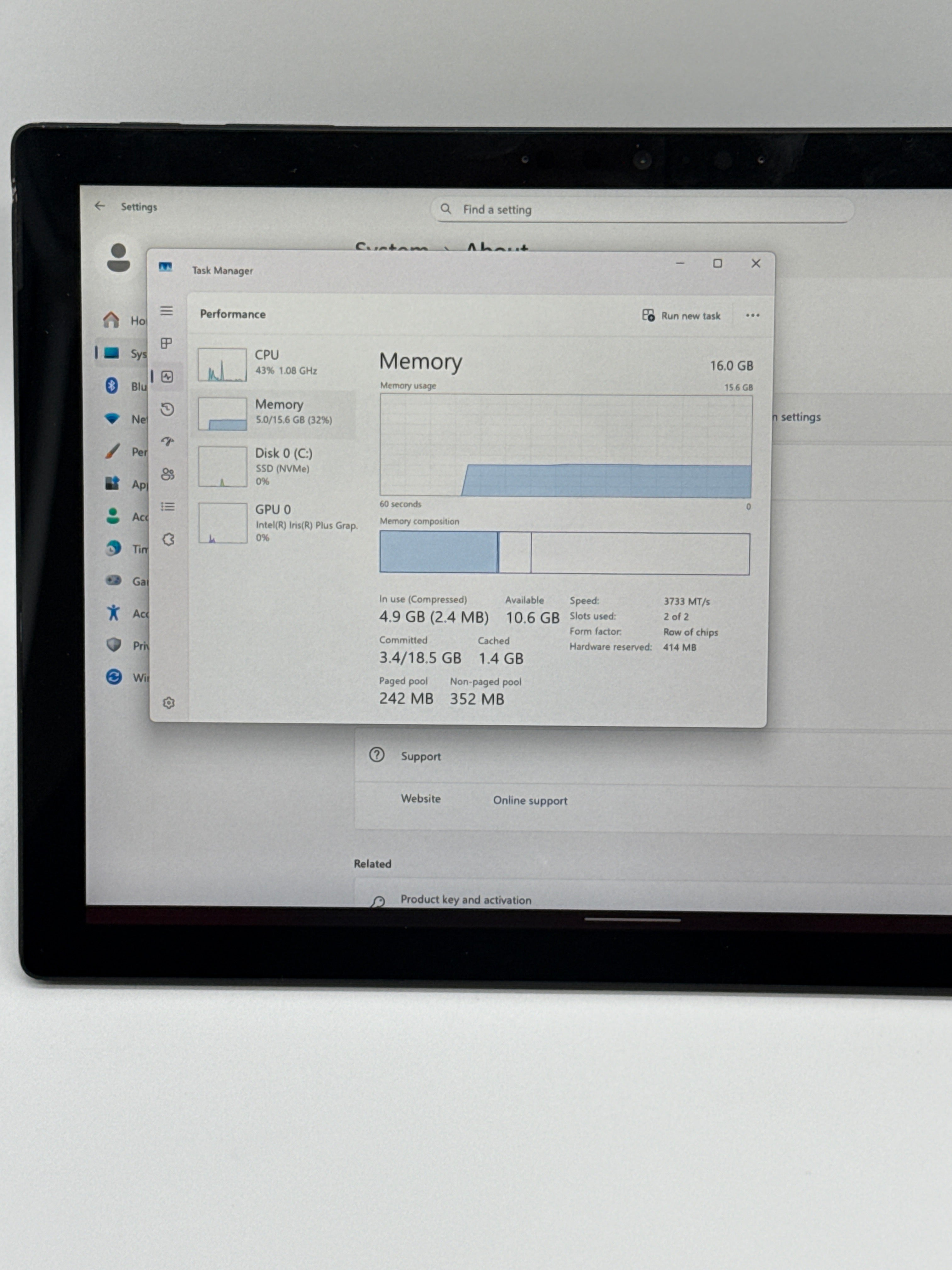 Microsoft Surface Pro 7 12.3" i7 16GB RAM 256GB SSD Black Used with Charger