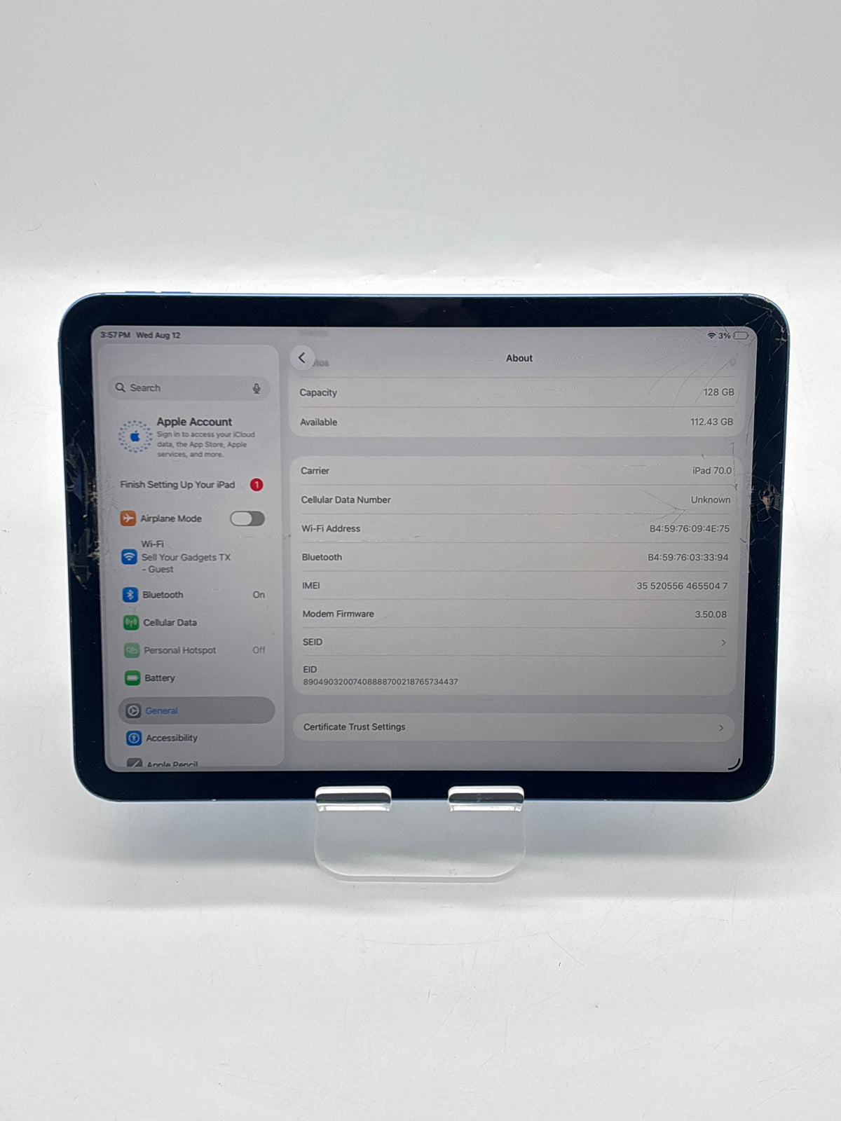 Apple iPad A16 128GB Wi-Fi + Cellular Unlocked Blue - READ