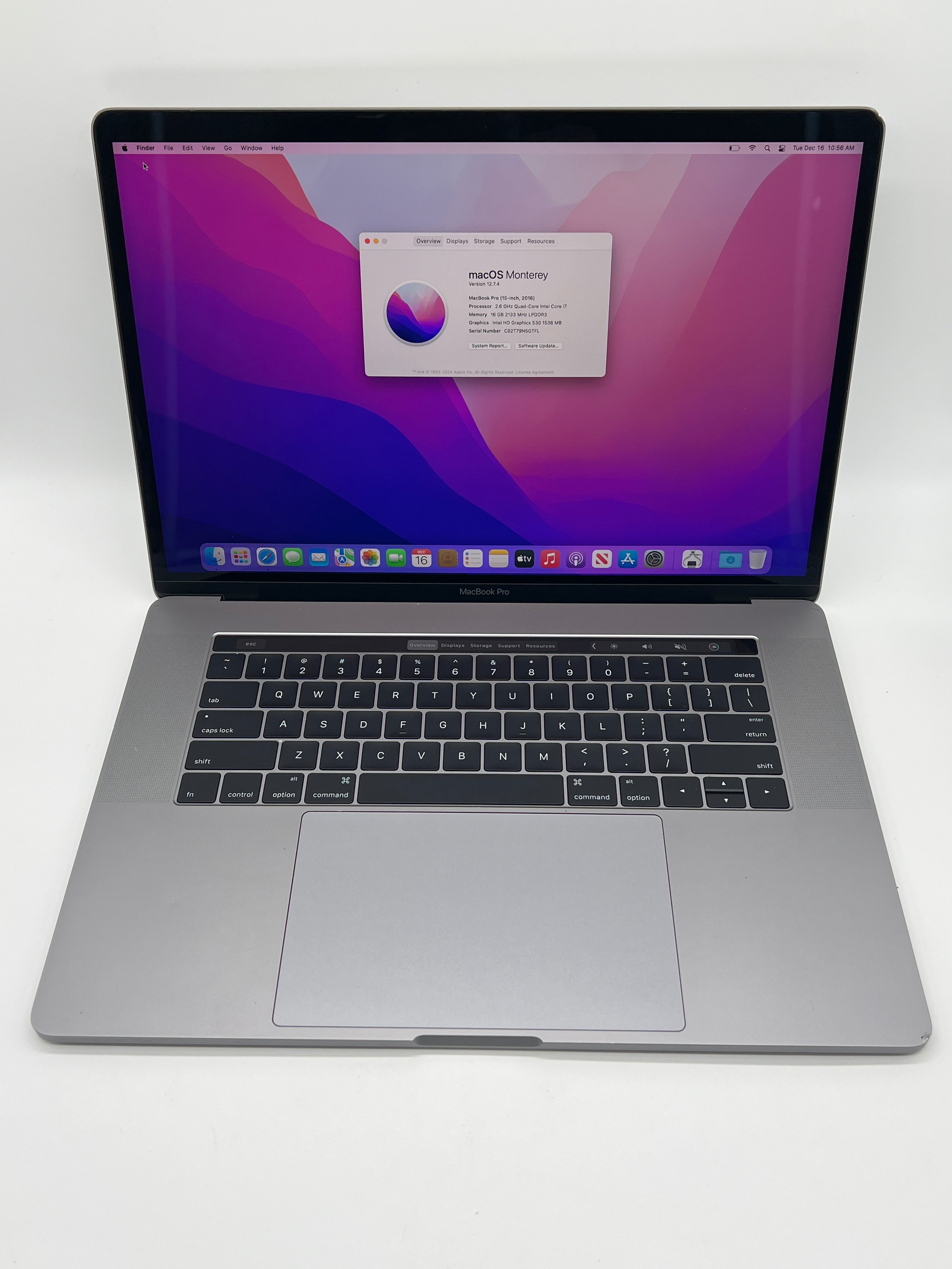 Apple MacBook Pro 15" A1707 2016 Intel i7 2.6GHz 16GB 256GB Space Gray Used