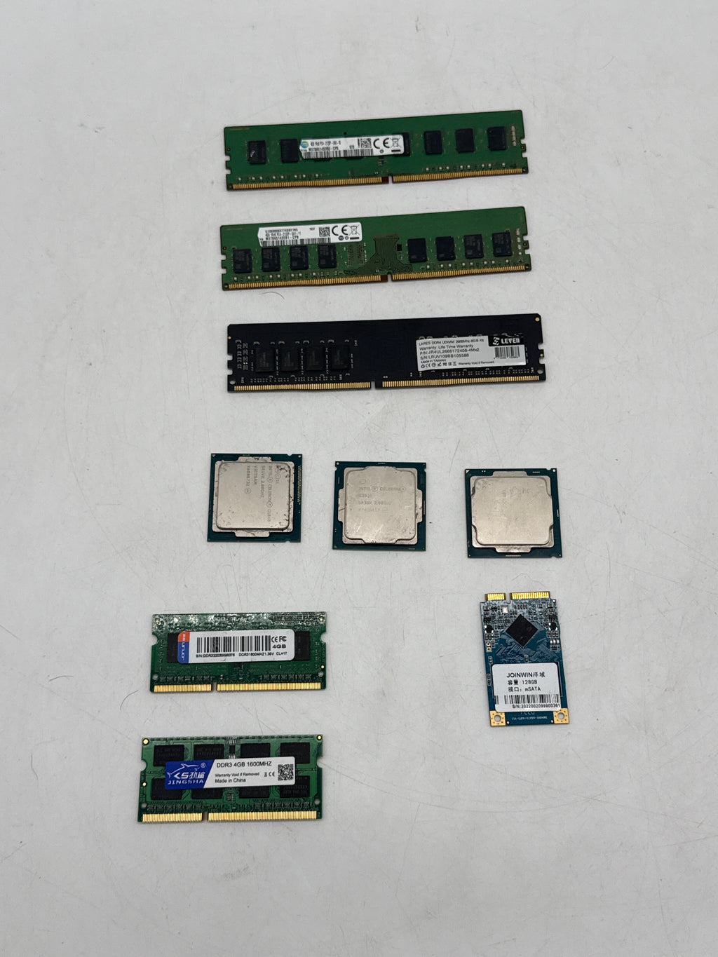 PC Parts Lot Intel Celeron CPUs + 16GB DDR4 + 8GB DDR3 + 128GB mSATA SSD - Read Desc
