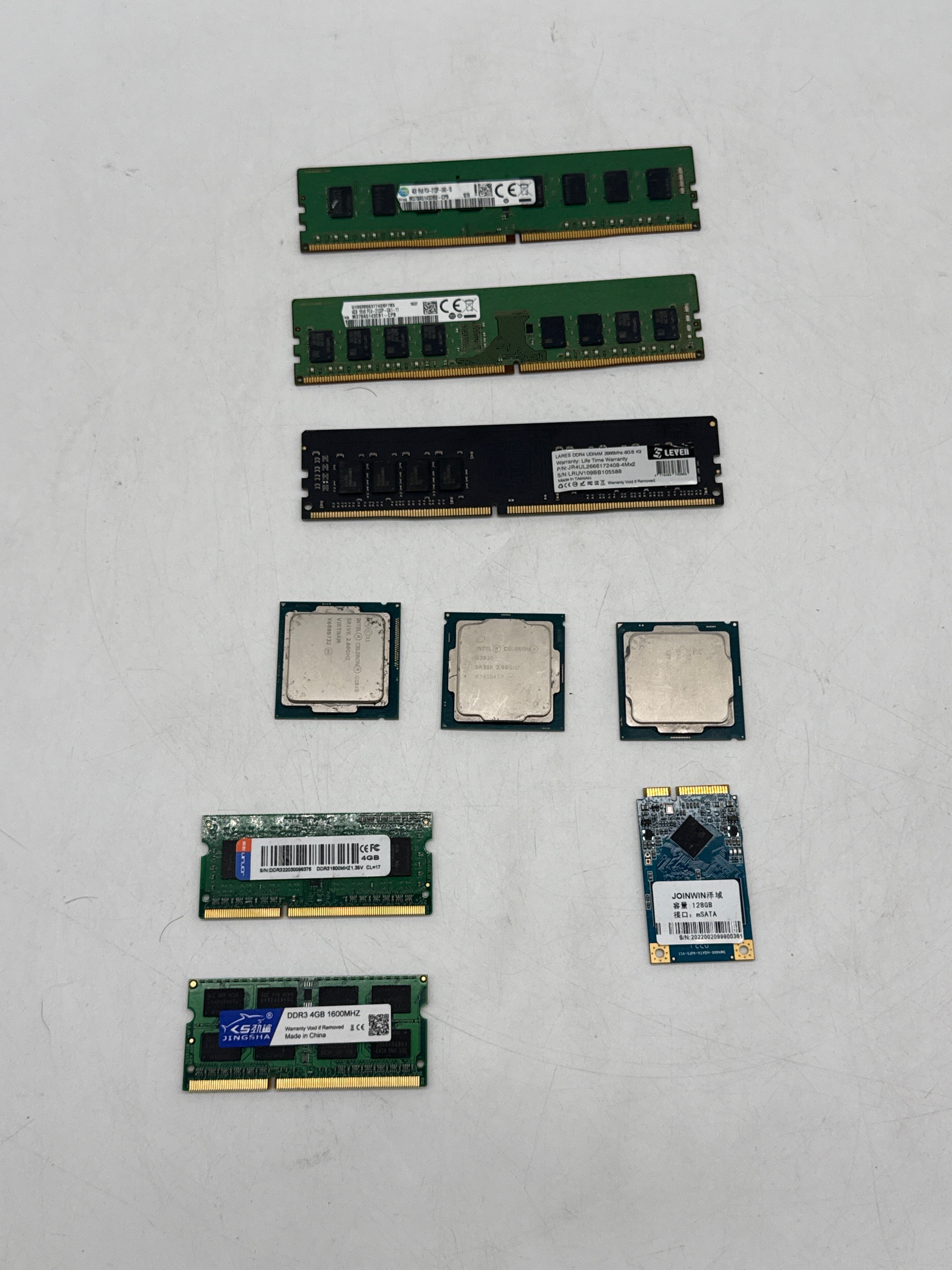 PC Parts Lot Intel Celeron CPUs + 16GB DDR4 + 8GB DDR3 + 128GB mSATA SSD - Read Desc