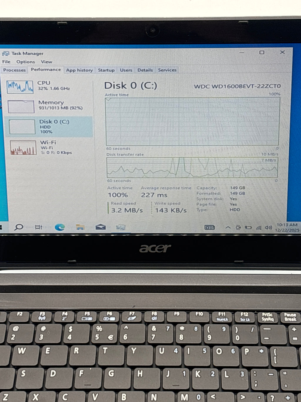 Acer Aspire One Intel Atom 1.60 GHz 1 GB RAM Blue For Parts (Read DESC)