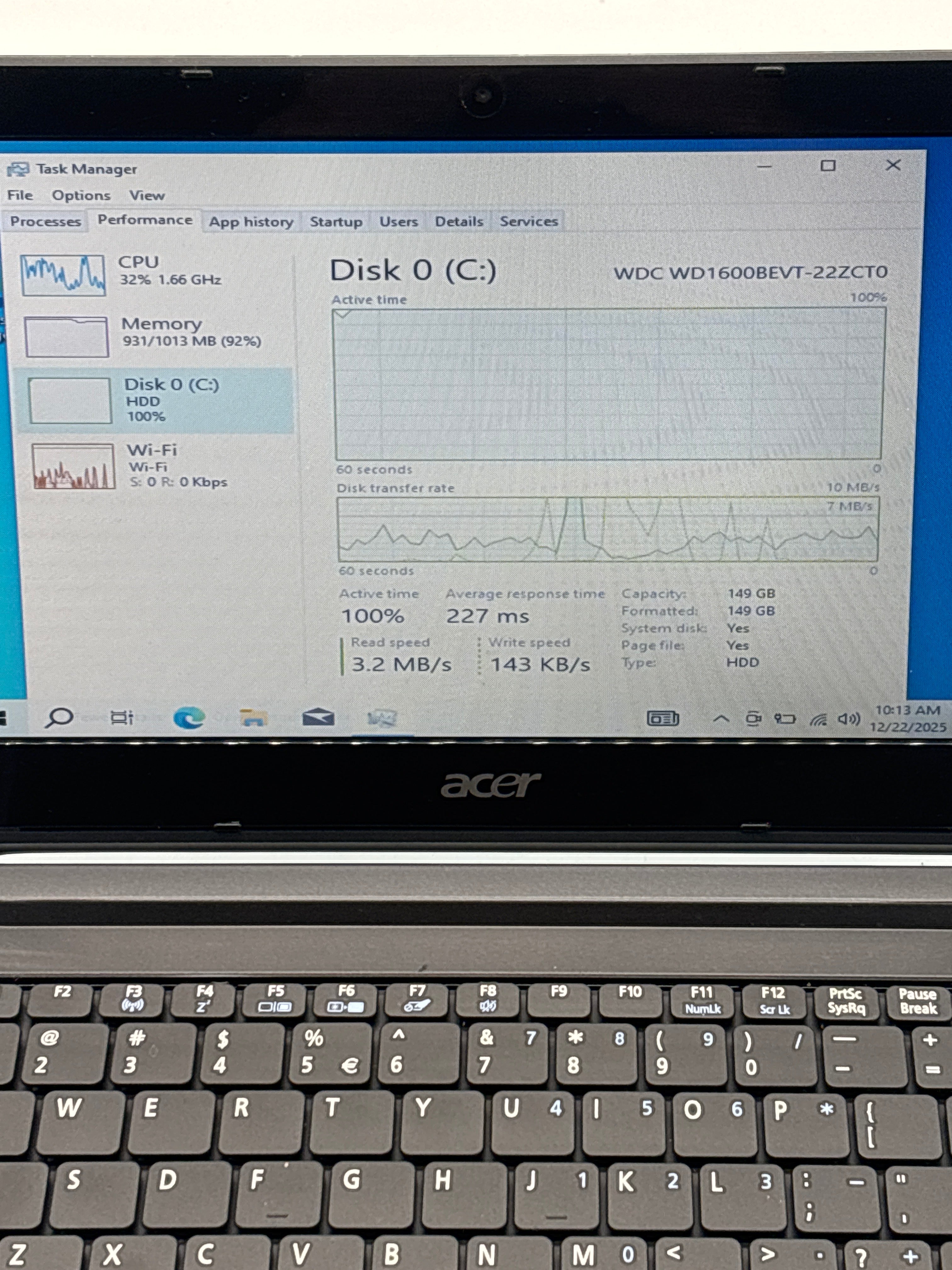 Acer Aspire One Intel Atom 1.60 GHz 1 GB RAM Blue For Parts (Read DESC)