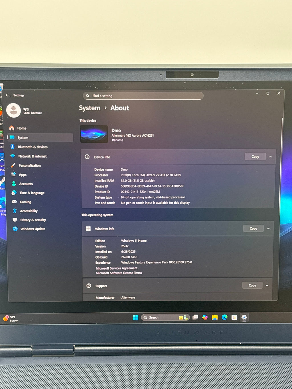 Dell Alienware 16X Aurora AC16251 Core Ultra 9 275HX 32GB RAM 1TB SSD