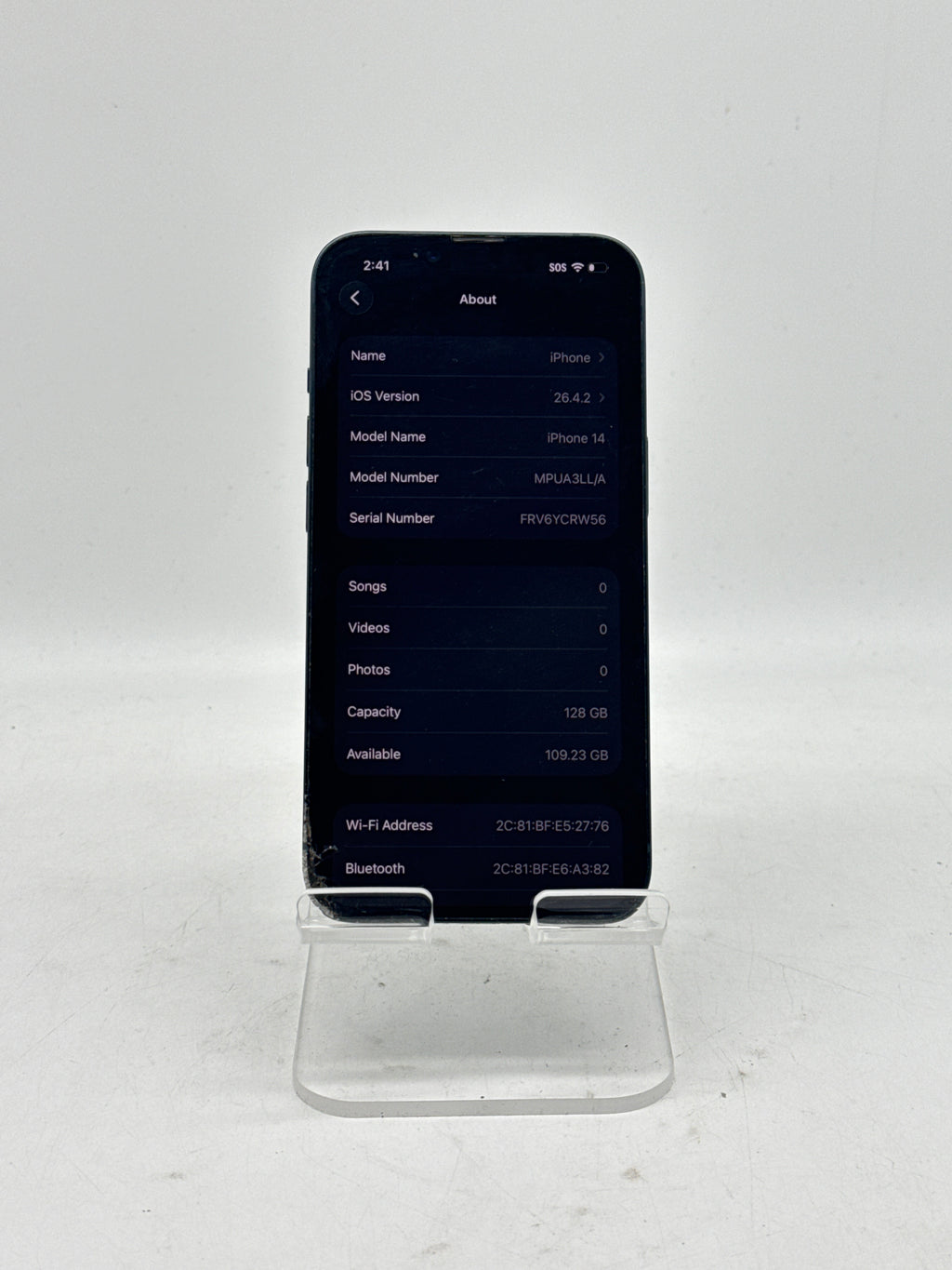 Apple iPhone 14 6.1" A2649 128GB Unlocked Midnight - Cracked Screen