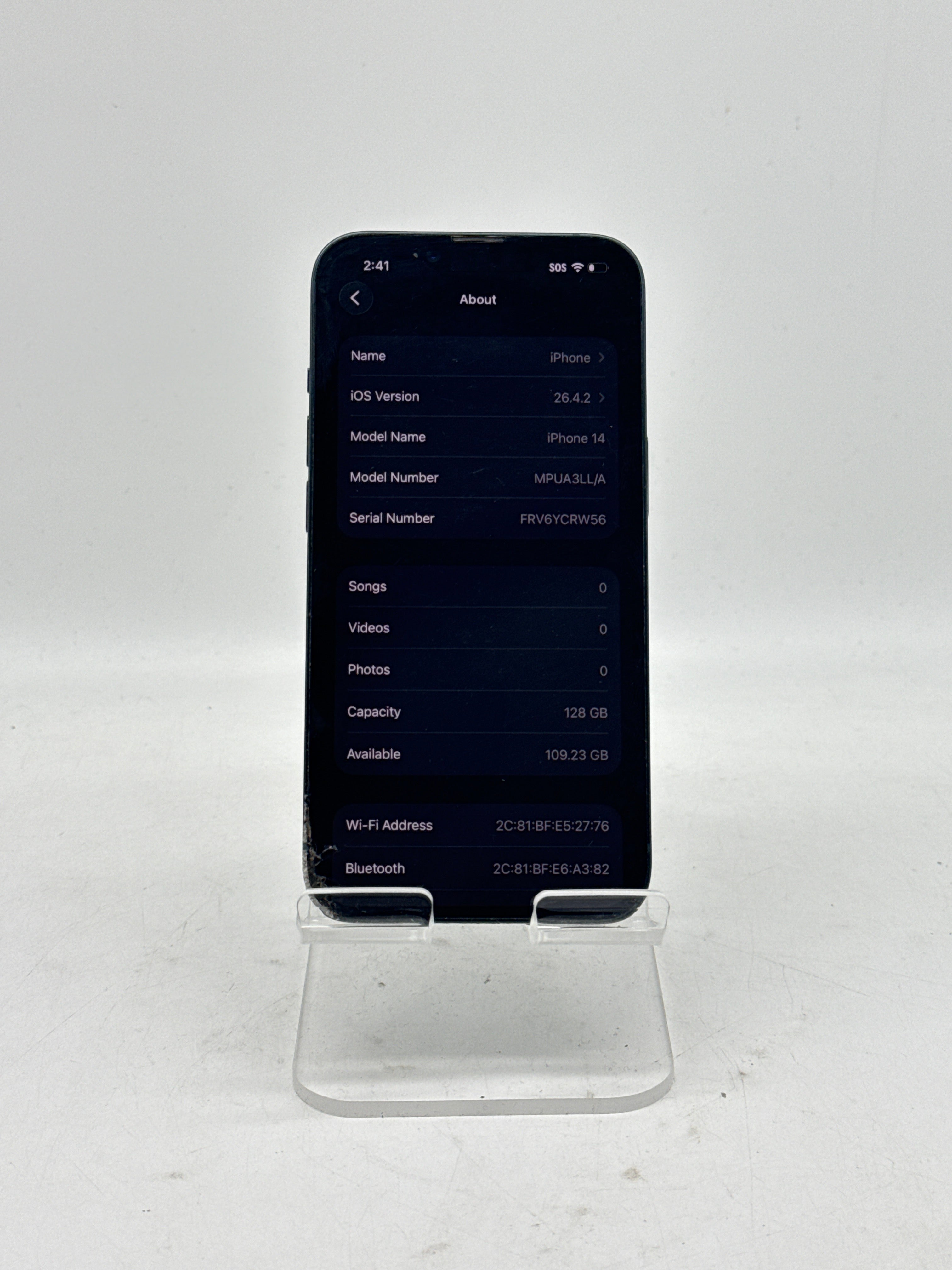 Apple iPhone 14 6.1" A2649 128GB Unlocked Midnight - Cracked Screen