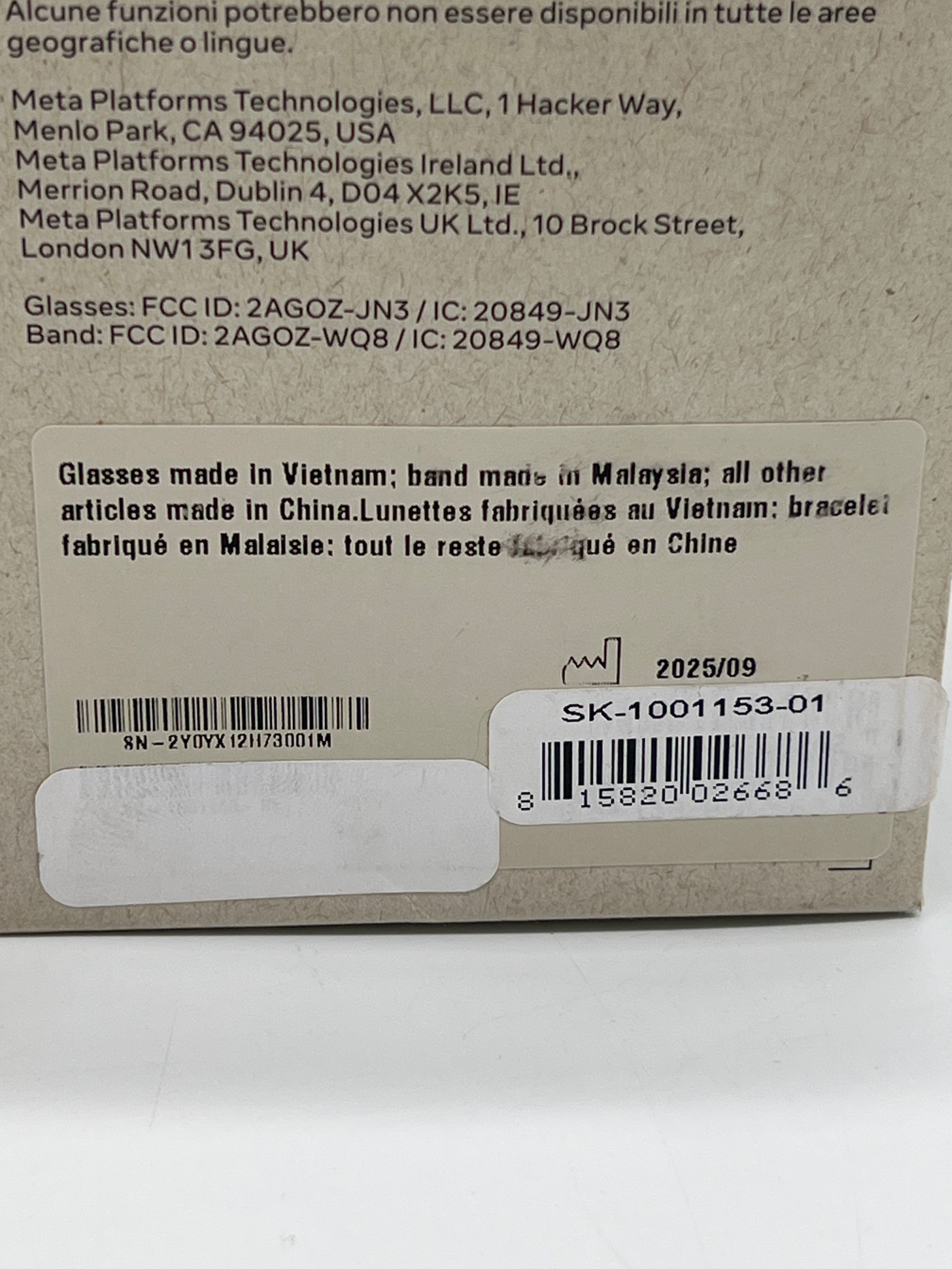Meta Ray-Ban Display Smart Glasses Black SK-1001153-01 Band Size 2 - Used With Box