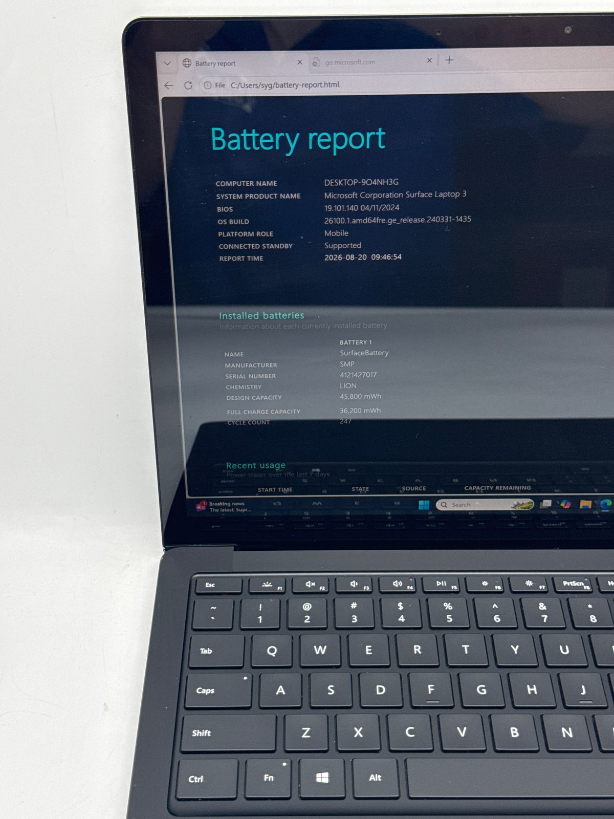 Microsoft Surface Laptop 3 1868 13" Intel Core i5-1035G7 8GB RAM 256GB SSD Black - Used