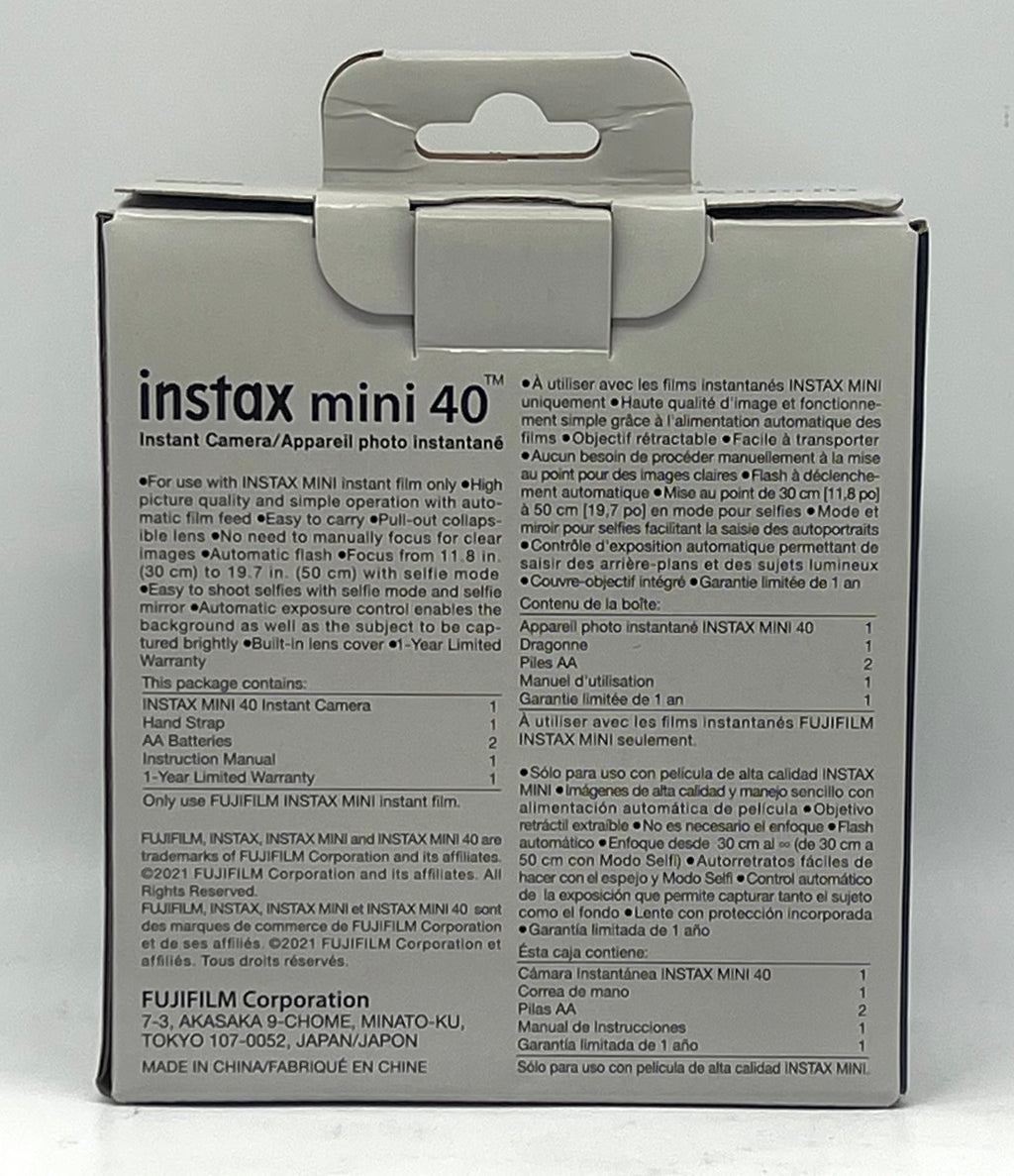 Fujifilm Instax Mini 40 Black Instant Film Camera - New In Box