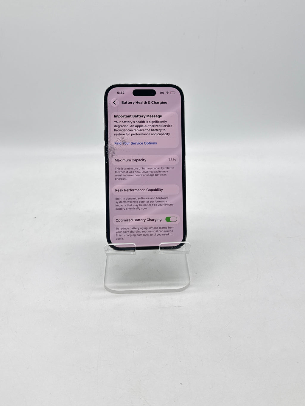 Apple iPhone 14 Pro A2650 128GB Unlocked - Cracked Screen Service Battery