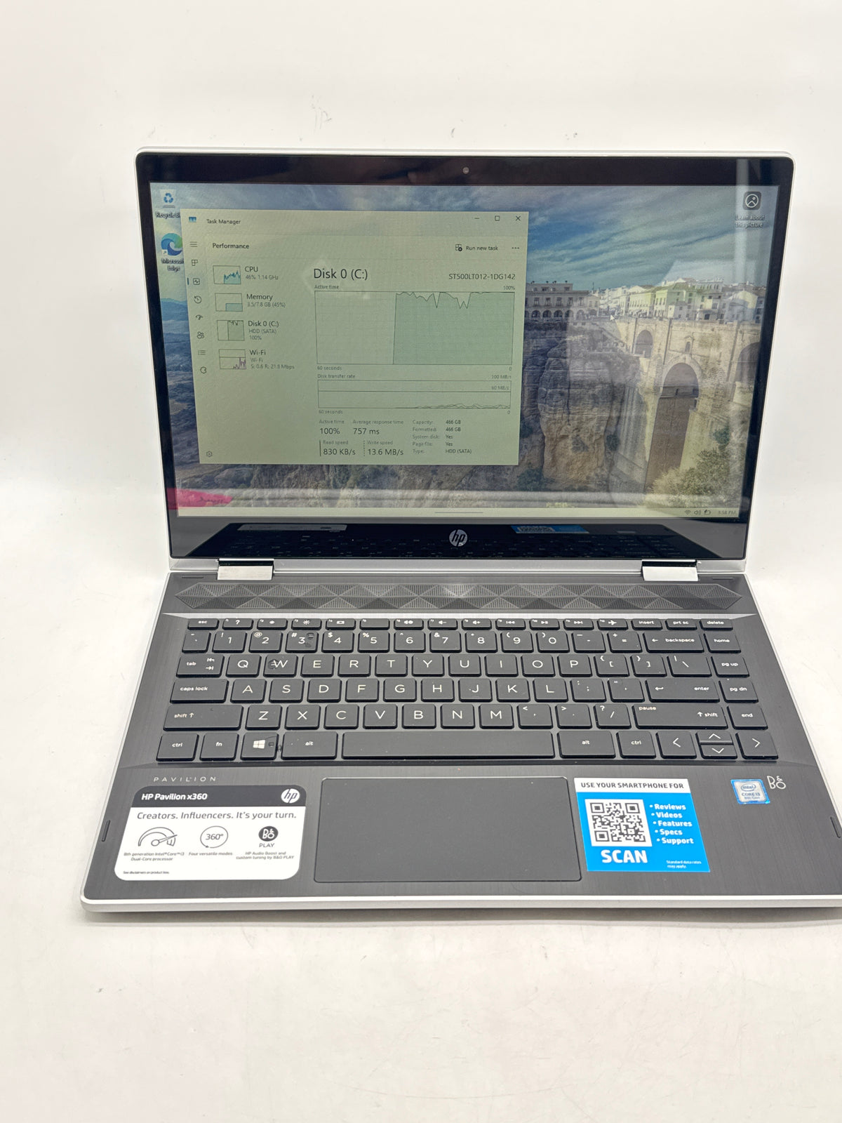 HP Pavilion x360 14-mcd0001x 14" Core i3 8130U 8GB RAM 500GB HDD Silver - Used