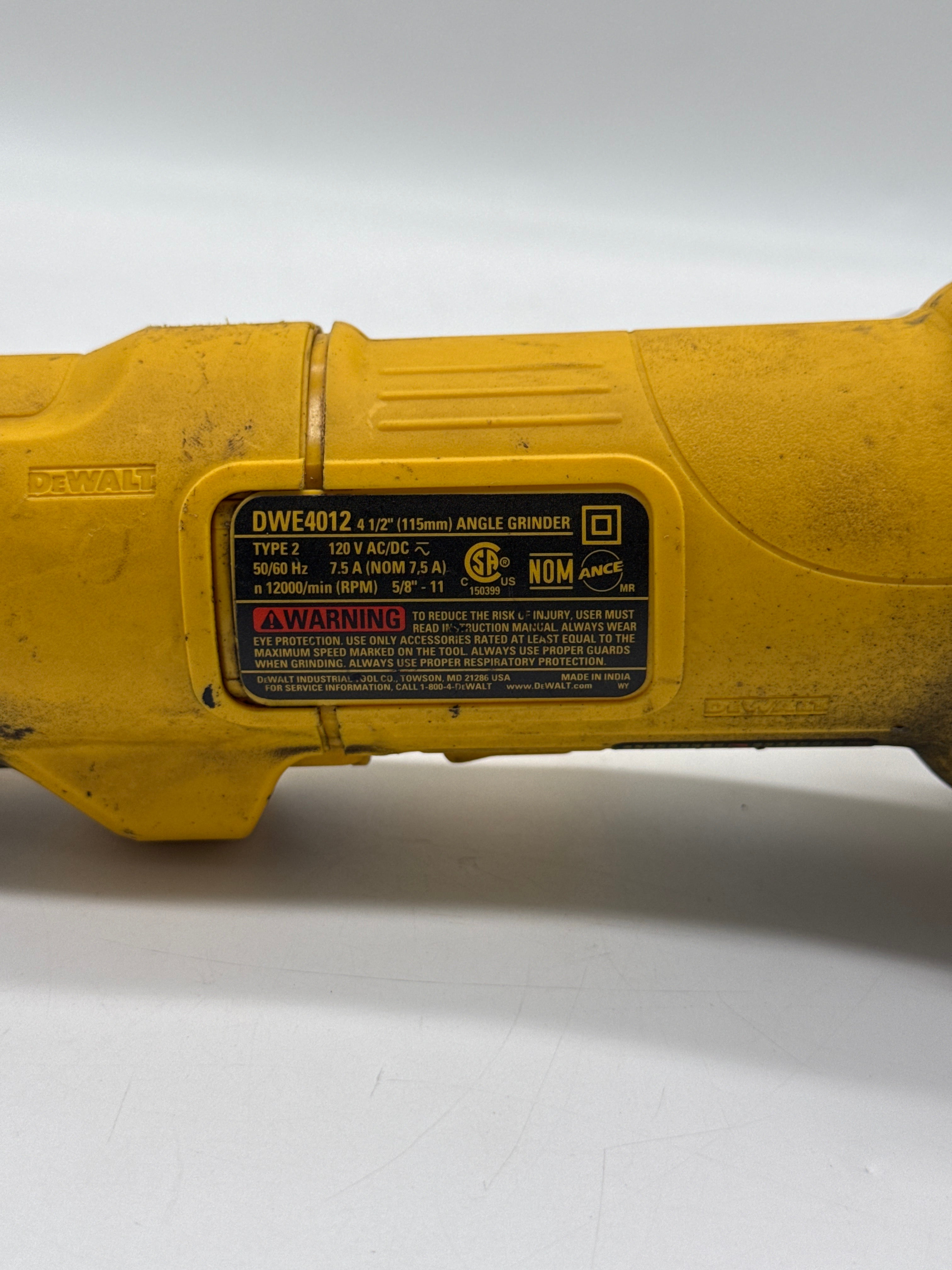 DEWALT DWE4012 120V 4-1/2" Corded Angle Grinder - For Parts (No Button)