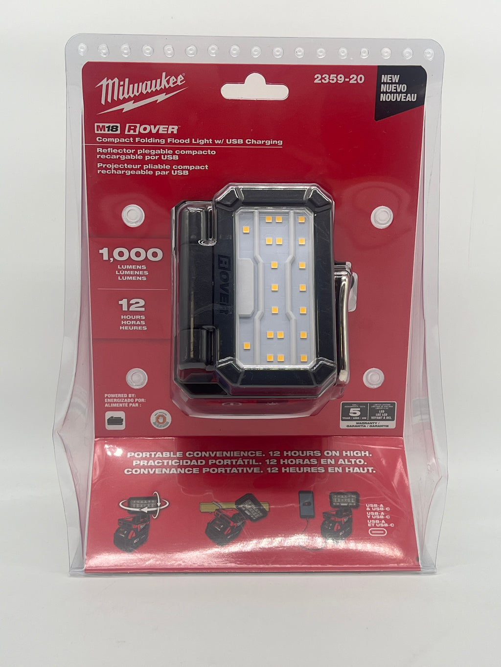 Milwaukee M18 Rover Compact Folding Flood Light 1000 Lumens Red New