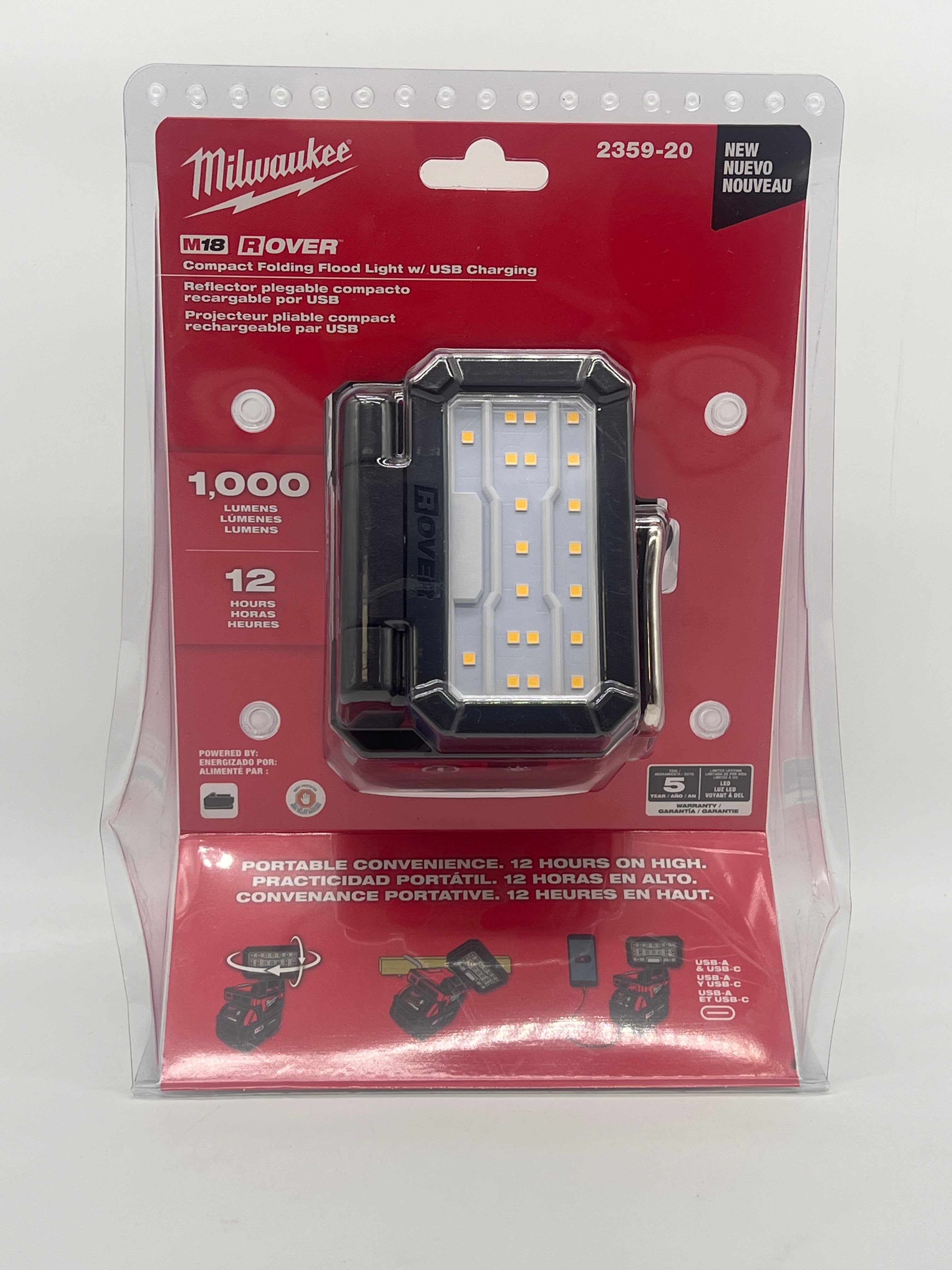 Milwaukee M18 Rover Compact Folding Flood Light 1000 Lumens Red New