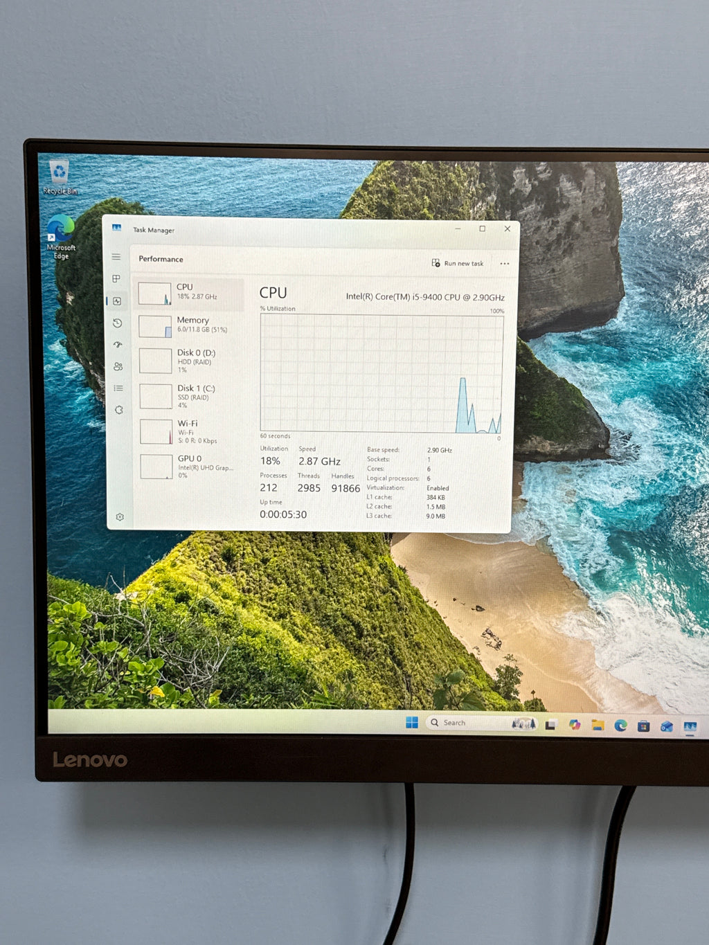 Dell Inspiron 3670 Desktop i5-9400 12GB RAM 1TB HDD + 112GB SSD