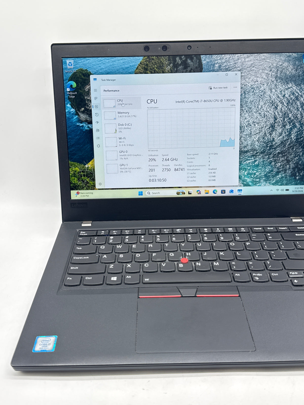 Lenovo ThinkPad T480 i7-8650U 32GB 256GB SSD MX150 - Used