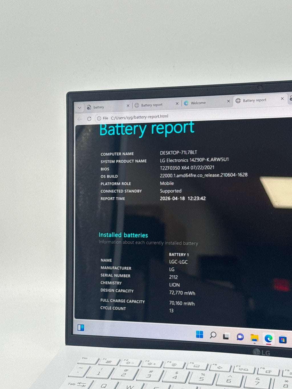 LG Gram 14z90p i5-1135G7 8GB RAM 256GB SSD - Used