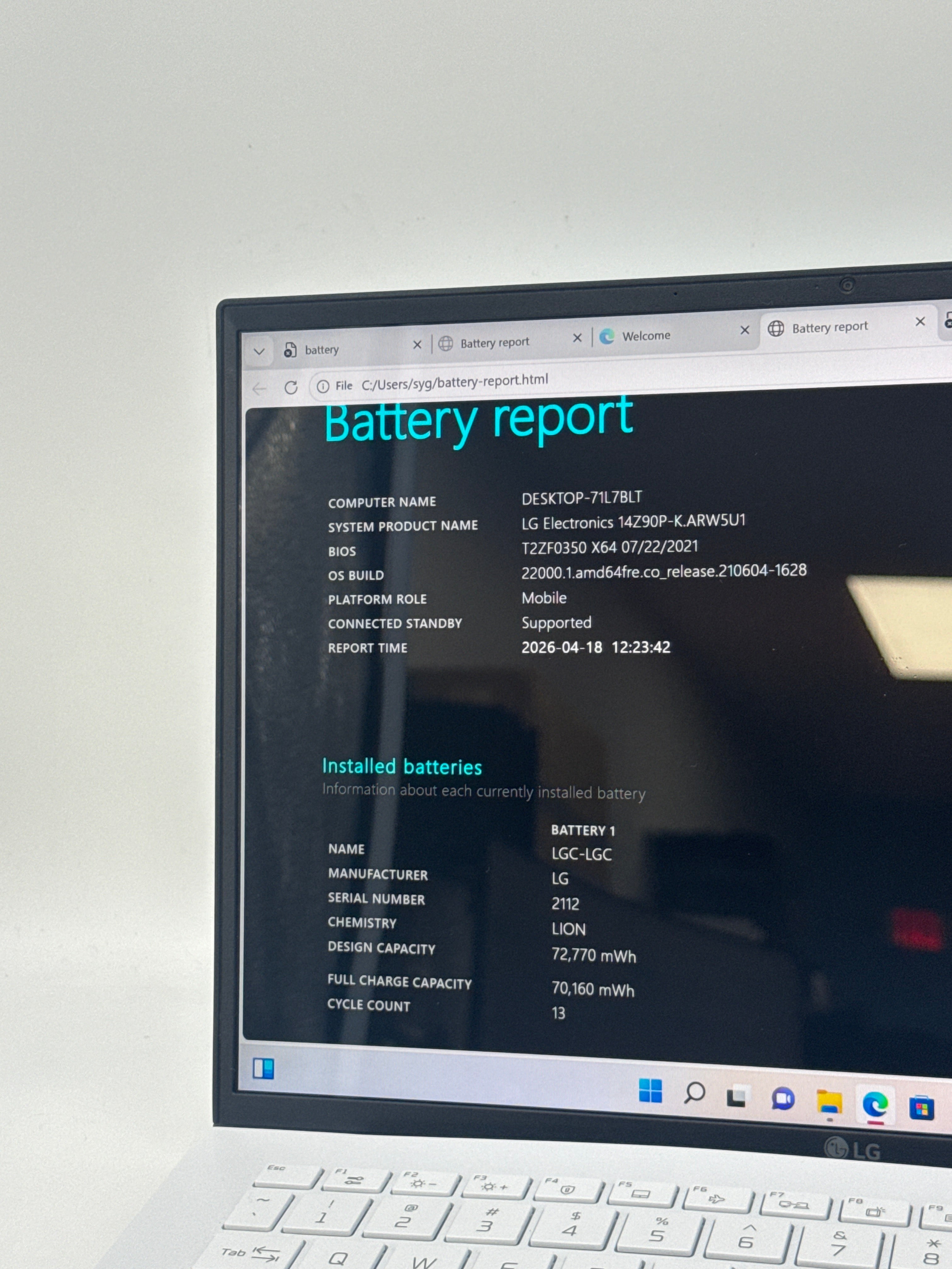 LG Gram 14z90p i5-1135G7 8GB RAM 256GB SSD - Used