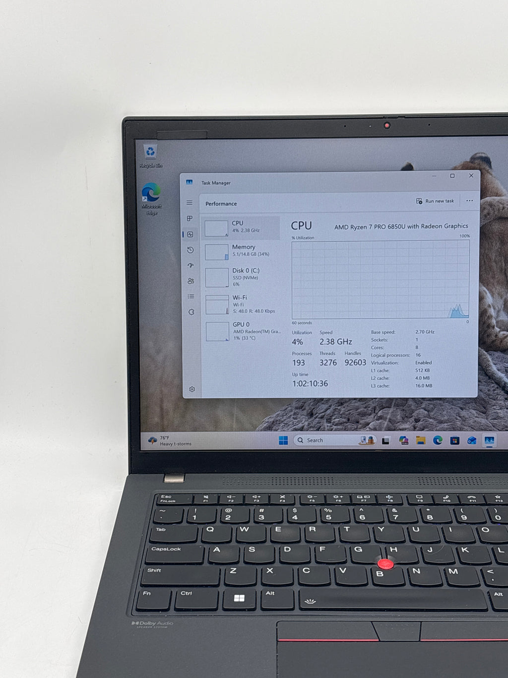 Lenovo ThinkPad T14 Gen 3 Ryzen 7 Pro 6850U 16GB RAM 512GB SSD Used