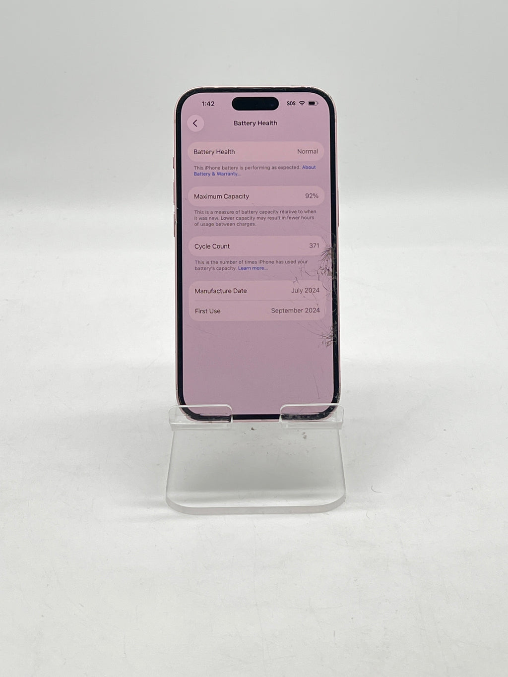 Apple iPhone 15 128GB T-Mobile Pink front, back and camera lens cracked