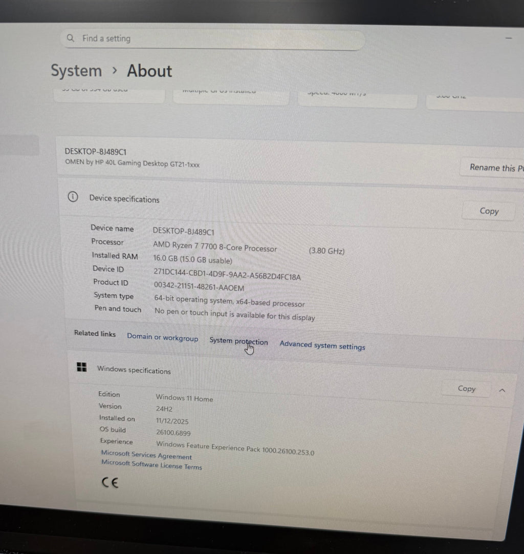 HP OMEN 40L Desktop Computer Ryzen 7 7700 16GB RAM 1TB SSD GeForce RTX 4060 Ti (Used)