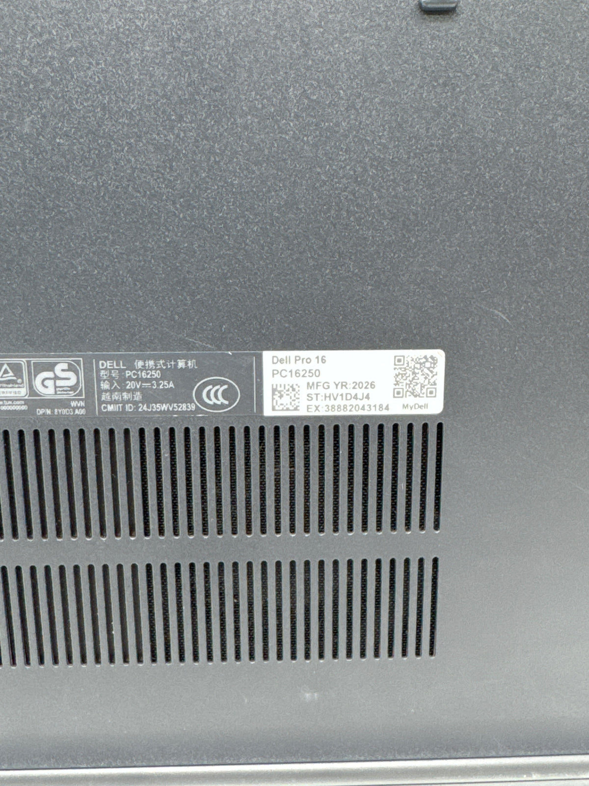 Dell Pro 16 PC16250 Intel Core 3 100U 8GB DDR5 RAM 256GB SSD Black - Used